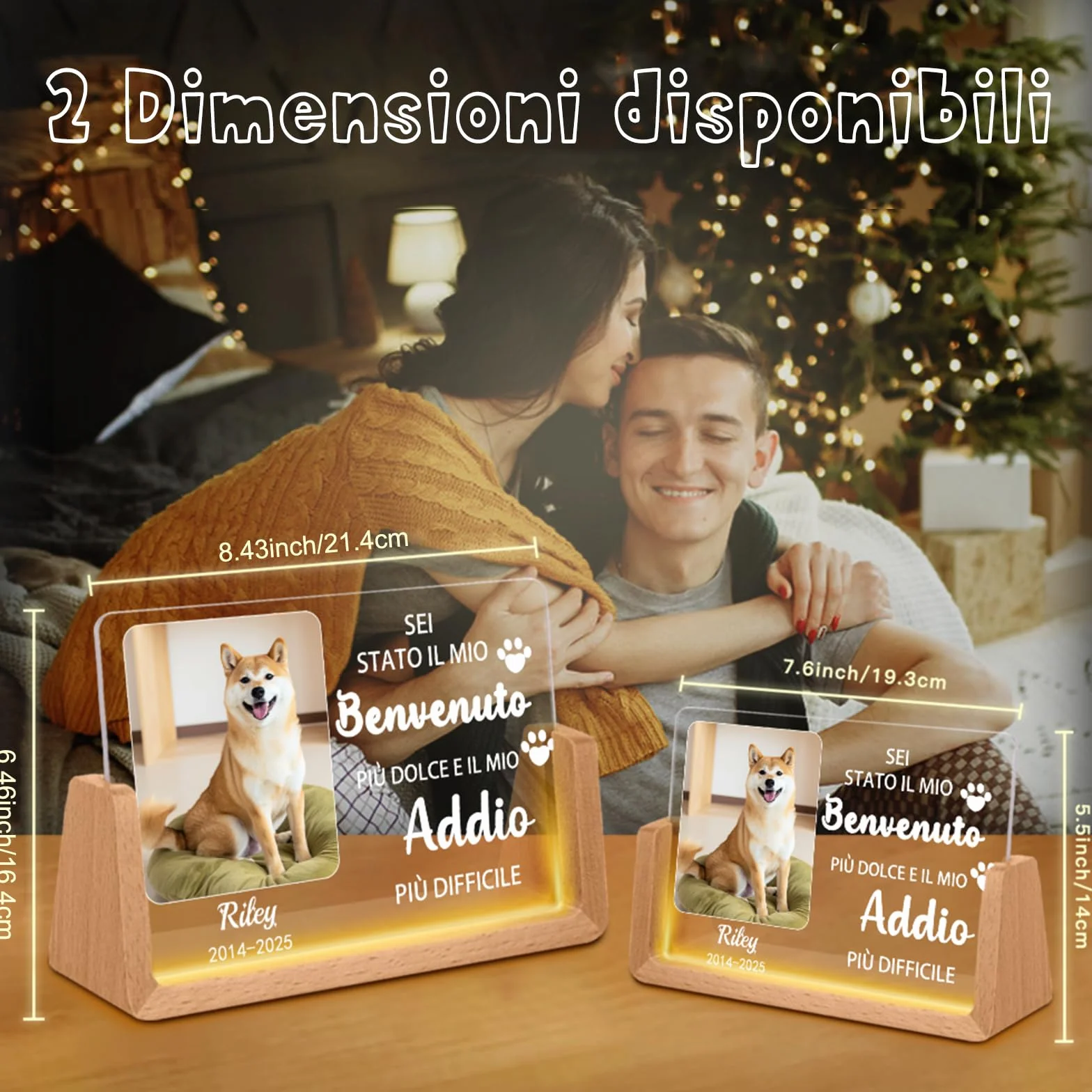 Luminaria Personalizzata per Cani,Lampada LED con Foto & Nome del Cane, Design con Cuore & Impronte, Regalo Commemorativo per la Perdita dell'Animale Domestico con Data (Style D)