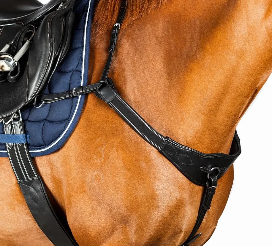 Pettorale elastico a 3 punti con imbottitura in gel, anelli martingala rimovibili, pelle marrone (nero, pony)