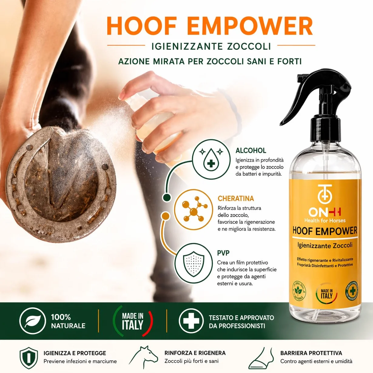 ON-H Hoof Empower 500 ml | Igienizzante e Rinforzante per Zoccoli Cavalli | Protegge da Umidità e Impurità - Favorisce Struttura Forte e Sana | Ideale per Uso Quotidiano in Scuderia