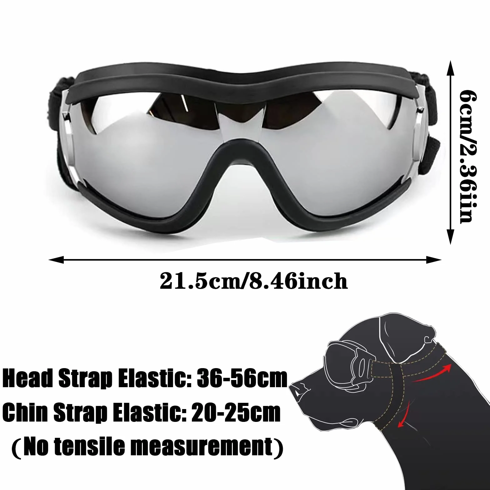 Occhiali per cani, occhiali da sole per cani con cinturino elastico, occhiali UV per animali domestici, proteggono gli occhi del cane da raggi UV, vento, polvere nebbia, razza media/grande