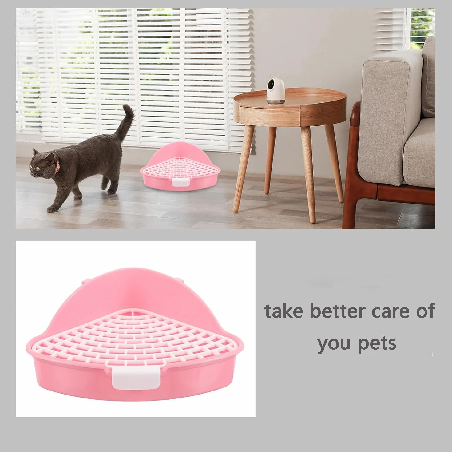 MEISO Toilette per Coniglio, Toilette per Animali Domestici, Vasino Addestrativo per Criceti, Toilette per Animali di Piccola Taglia di Triangolo per Coniglietti, Cincillà, Cavia (Rosa)