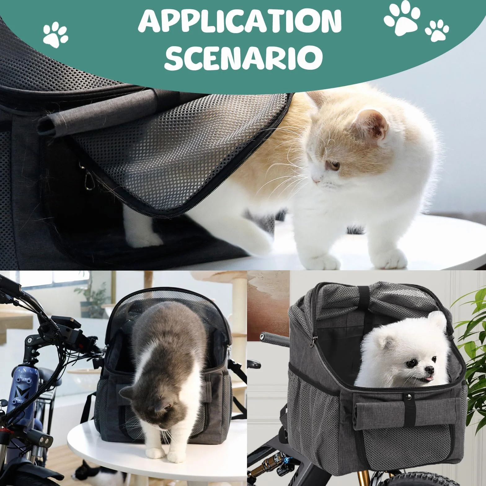 Bigking Borsa per Bicicletta per Animali Domestici, Cestino Anteriore per Cani, Cestino Pieghevole per Bicicletta, Adatto per Equitazione All'aperto E Campeggio Con Animali Domestici (Grigio)