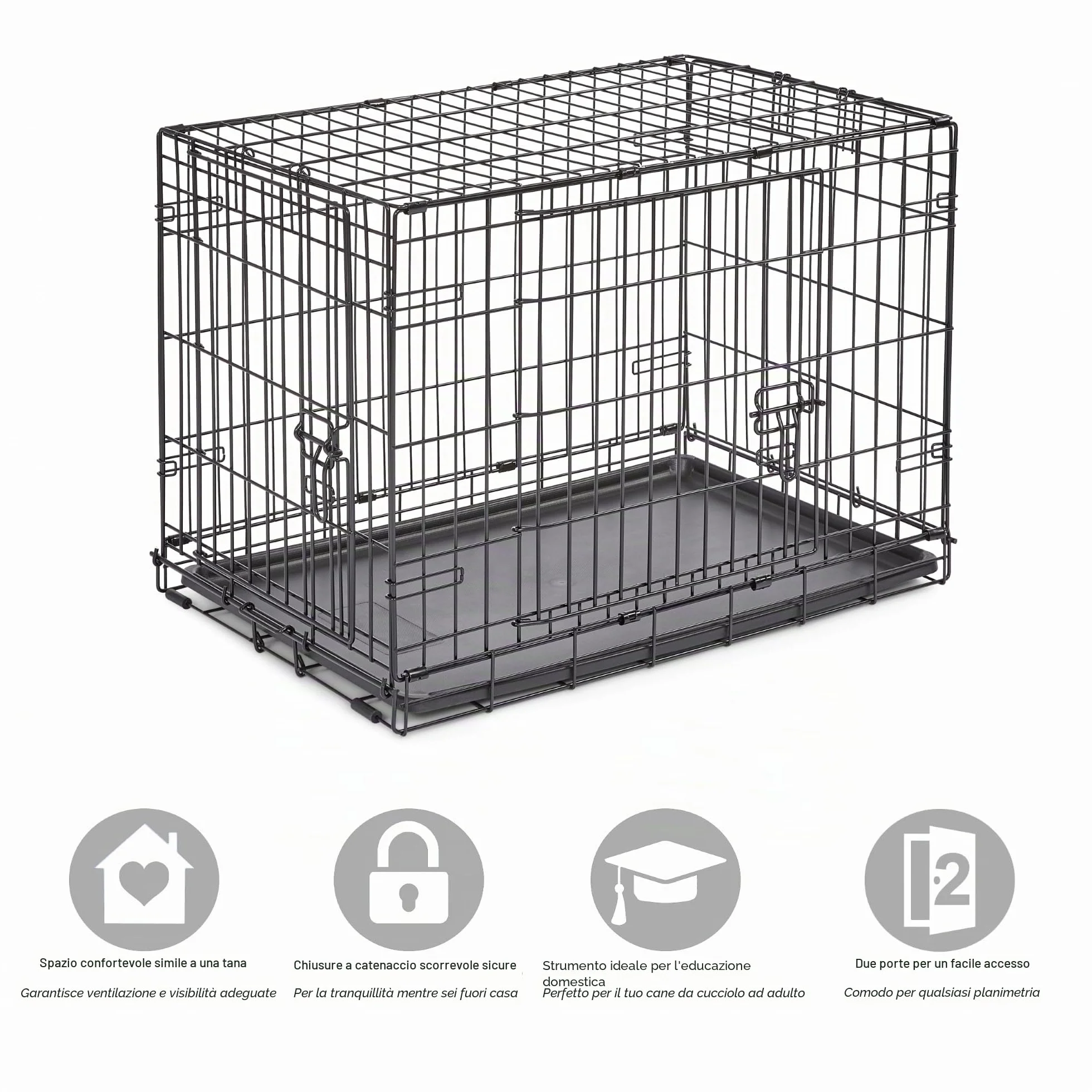 New World Gabbia per cani a doppia porta 76 cm pieghevole in metallo