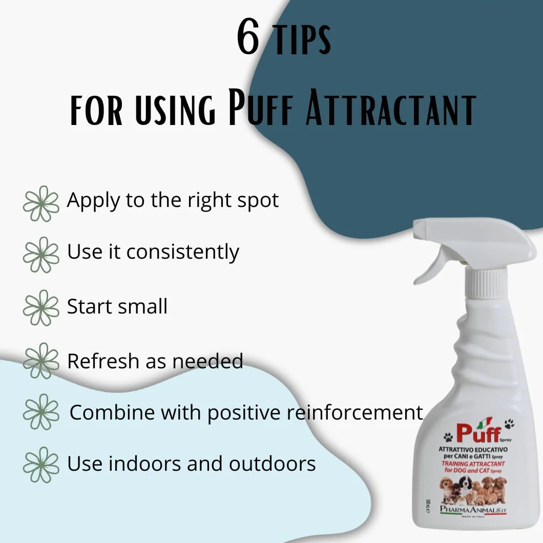 Puff Spray Attrattivo Naturale per Addestramento Cani e Gatti 100% Eco-Friendly | Facile Uso per Lettiera e Area Bisogni - 500 ml, Made in Italy