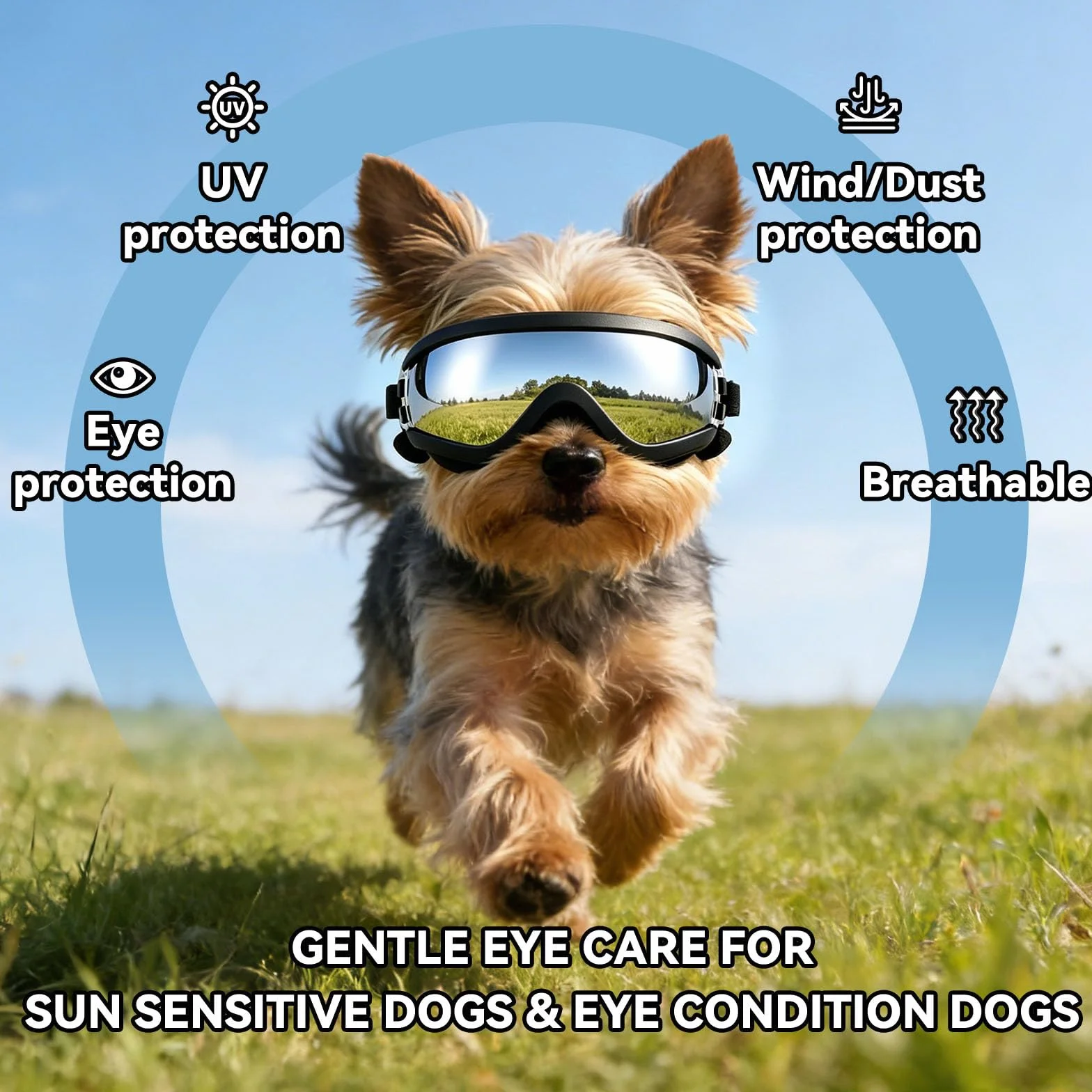 Occhiali per cani di piccola taglia Anti-UV Impermeabili Occhiali da moto per cani con elastico regolabile, occhiali da sole per cani di piccola taglia - Argento, S