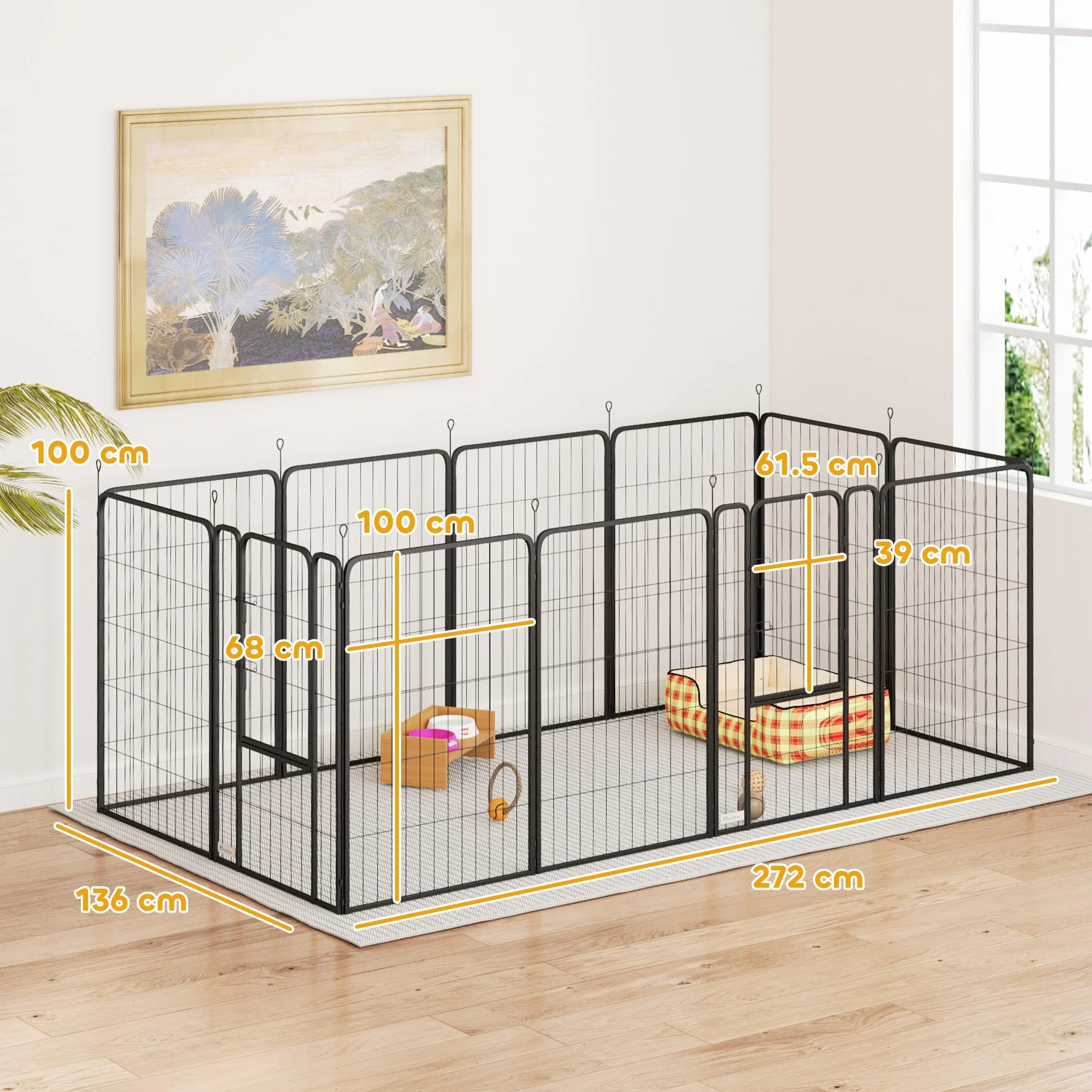 PawHut Recinto per Cani Pieghevole in Acciaio 68x100 cm 12 Pannelli Nero