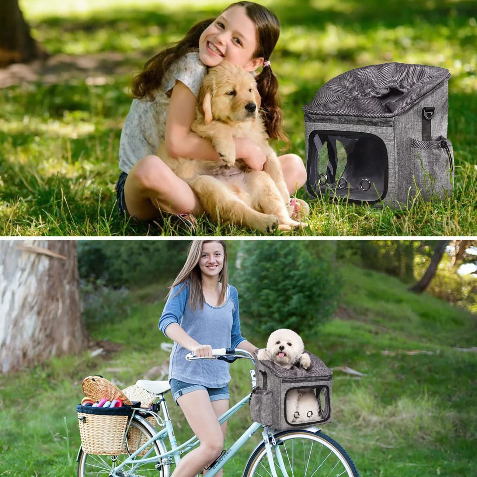 Ownpets Cane Bicicletta Cestino Bag Pet Bag Seggiolino Auto Cane con Corda di Sicurezza Tracolla Regolabile Portatile Traspirante Cestino Della Bicicletta per Cani