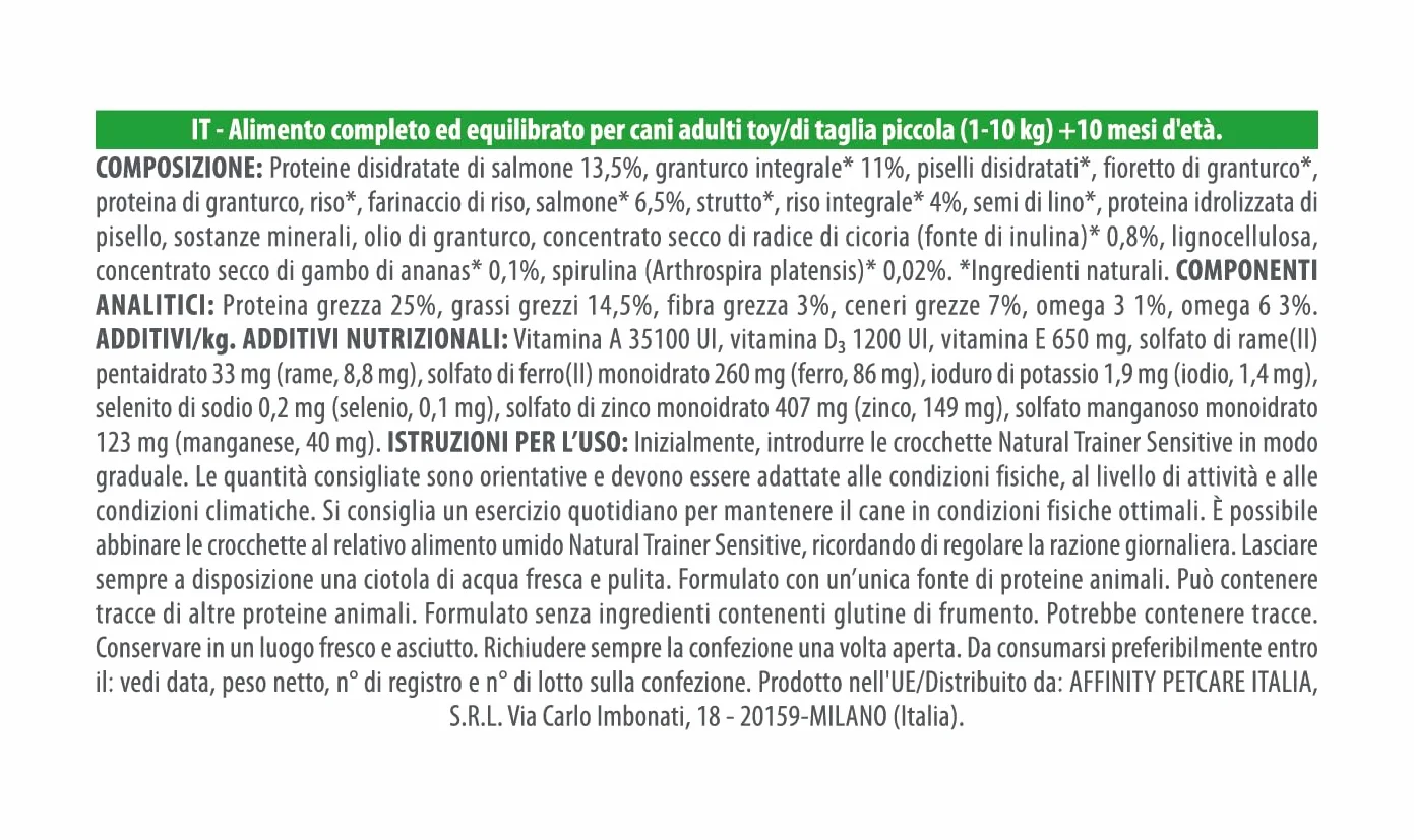 Trainer Sensitive No Gluten Adult Smalltoy Con Salmone E Cereali Integrali, Agnello, 2 kg