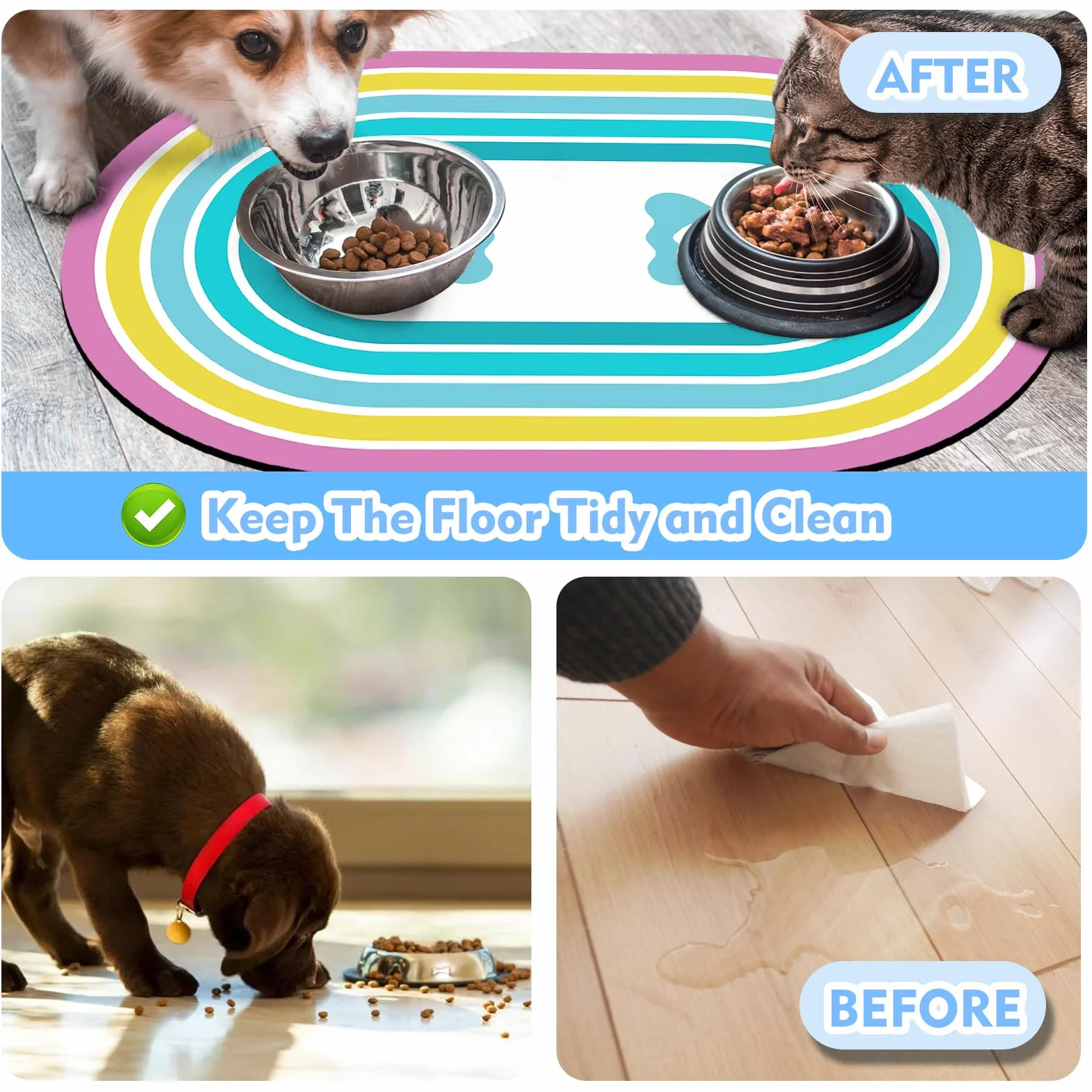 Assorbente Tappetino Ciotole Cane, Antiscivolo Tappetino per Cibo per Gatti per Alimentazione, 51x30,5CM Sottociotola Gatto Facili da Riporre per Cani e gatti, Disponibili in Diverse Colori