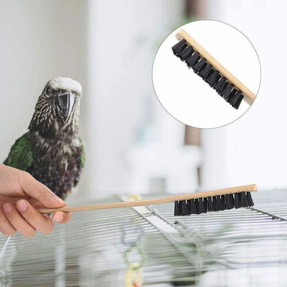 Spazzola per Pulizia Gabbia per Uccelli a Manico Lungo 3 Pezzi Legno