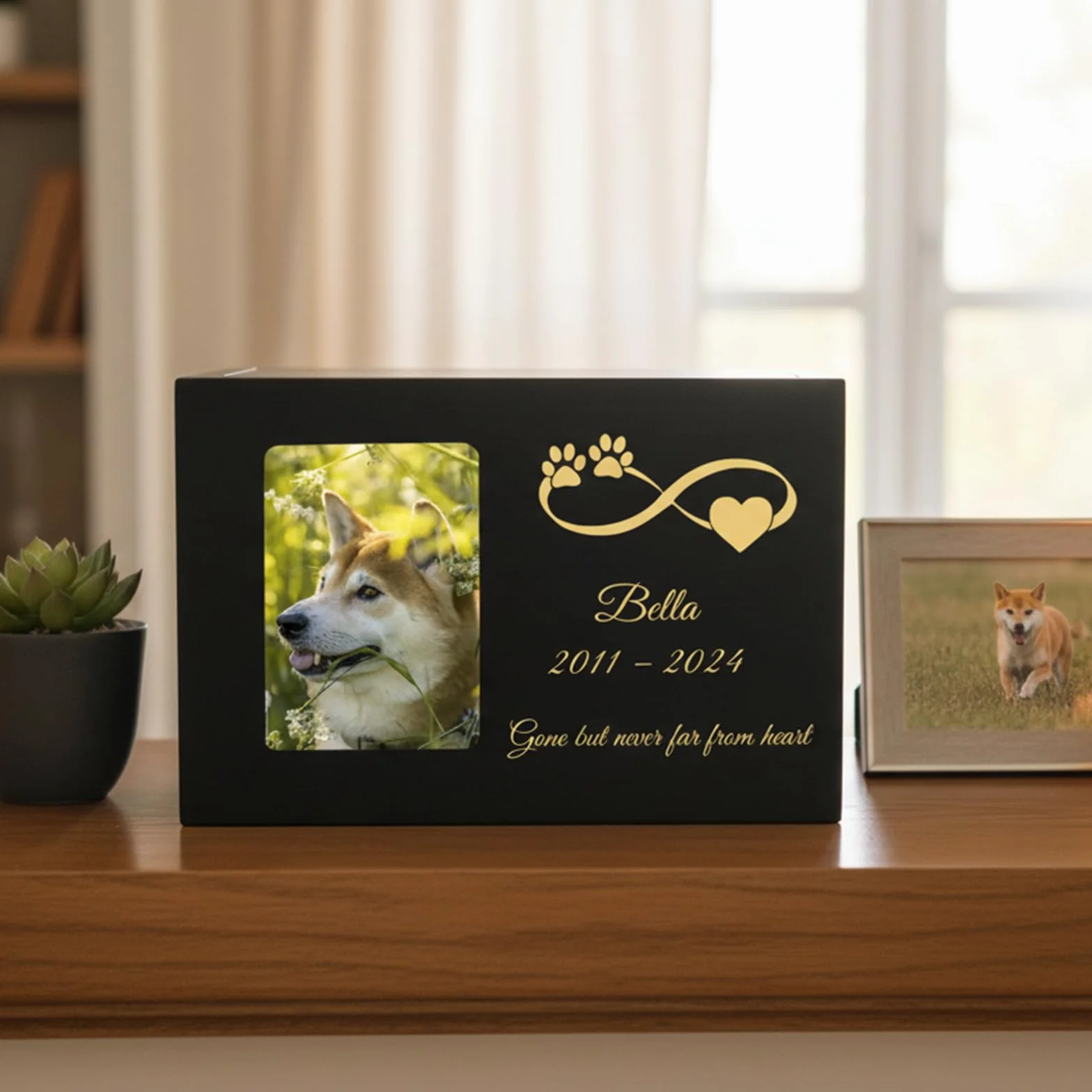Urna commemorativa Personalizzata per Animali con Foto, Nome, Data e Testo inciso, in Legno o bambù di Dimensioni Medie per Cani, Gatti e Conigli (bambù)