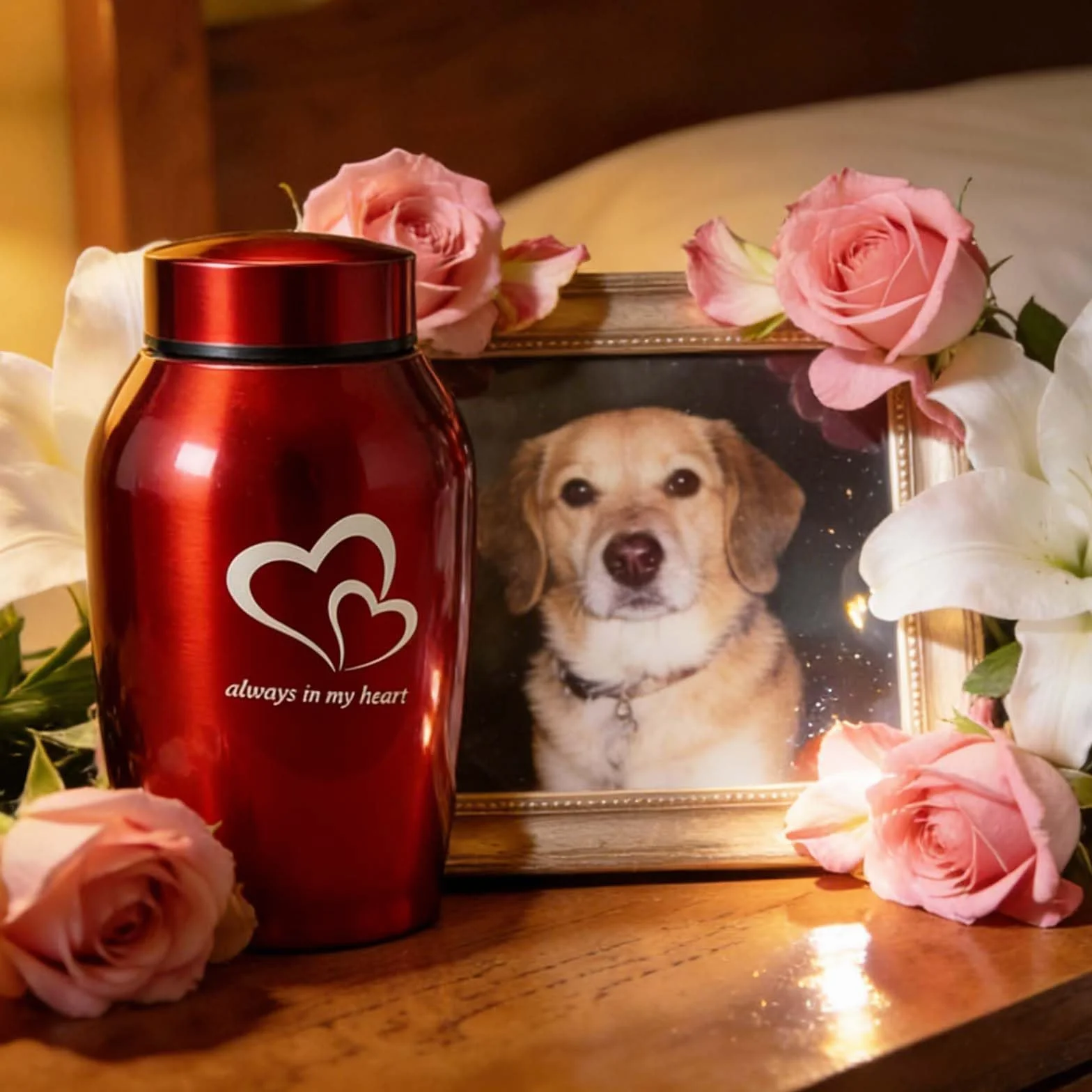 Urna funeraria per animali domestici in acciaio inossidabile per cani e gatti Rosso