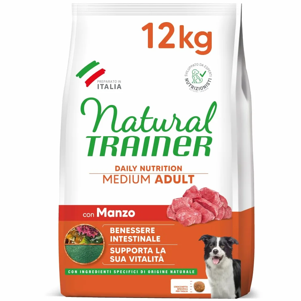 Natural Trainer Medium Cibo per Cani Adulti con Manzo 12kg