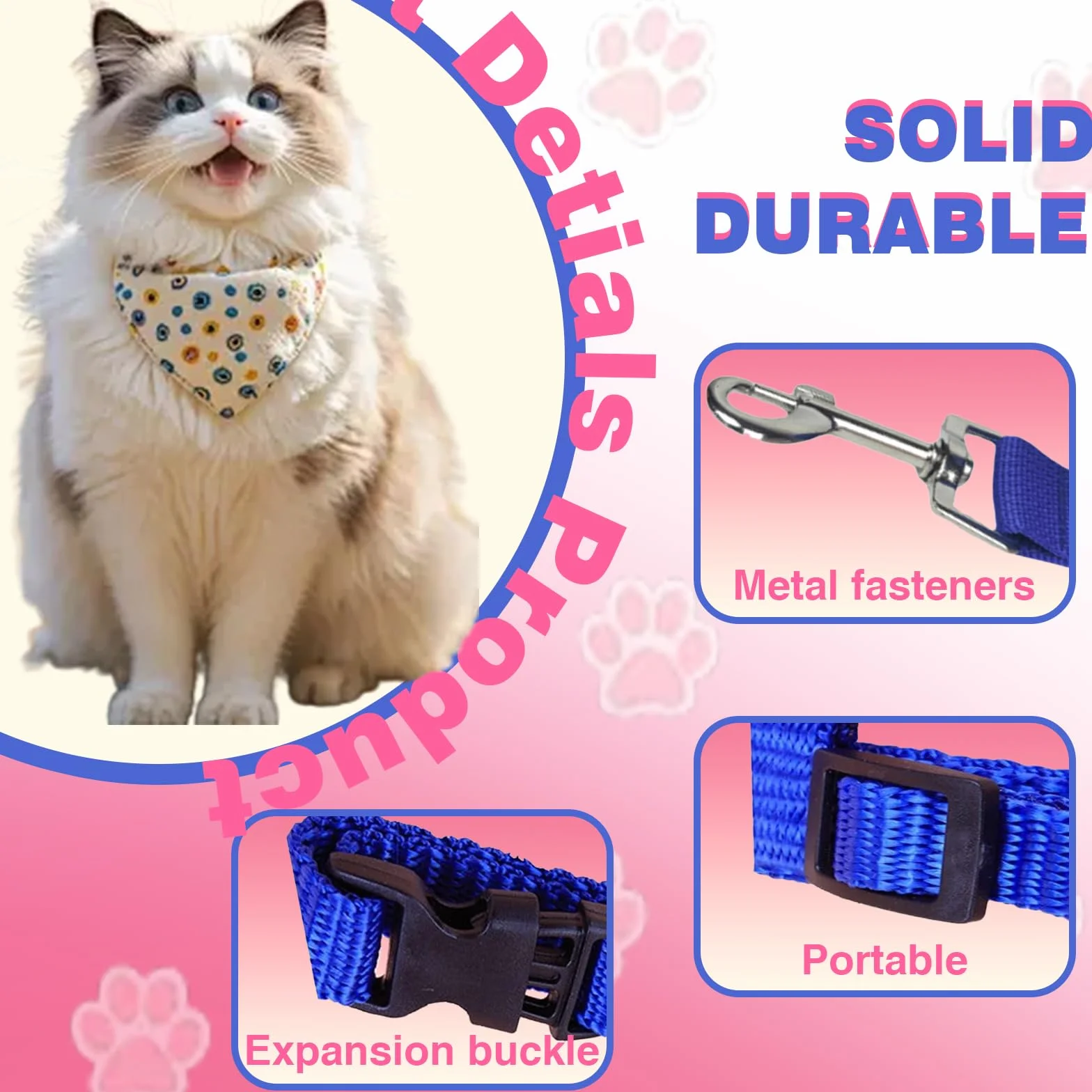 Pettorina per Gatti con Guinzaglio,Guinzaglio per Gatti Cordino Comodo Allungabile Regolabile Imbragatura,Corda di sicurezza per gatti e gattini,blu