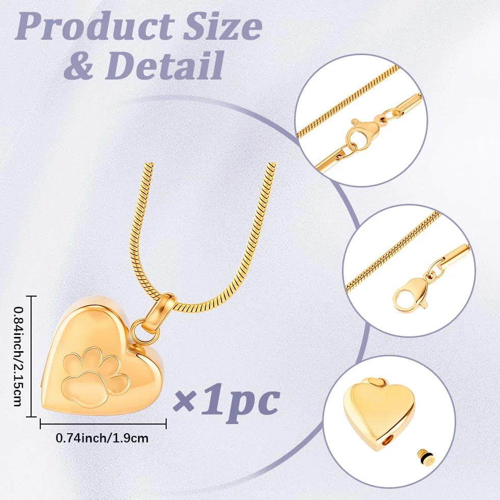 CREATCABIN Collana Urna A Forma Cuore per Ceneri Gioielli per Cremazione Donna Acciaio Inossidabile Impronta Zampa Animale Domestico Ciondolo Commemorativo Impermeabile Famiglia Amici 21.5×19mm