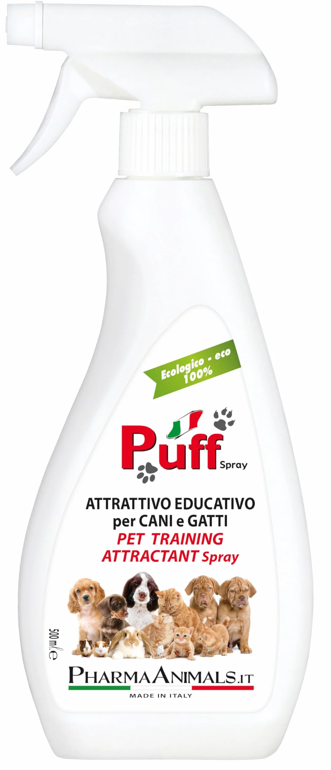 Puff Spray Attrattivo Naturale per Addestramento Cani e Gatti 100% Eco-Friendly | Facile Uso per Lettiera e Area Bisogni - 500 ml, Made in Italy