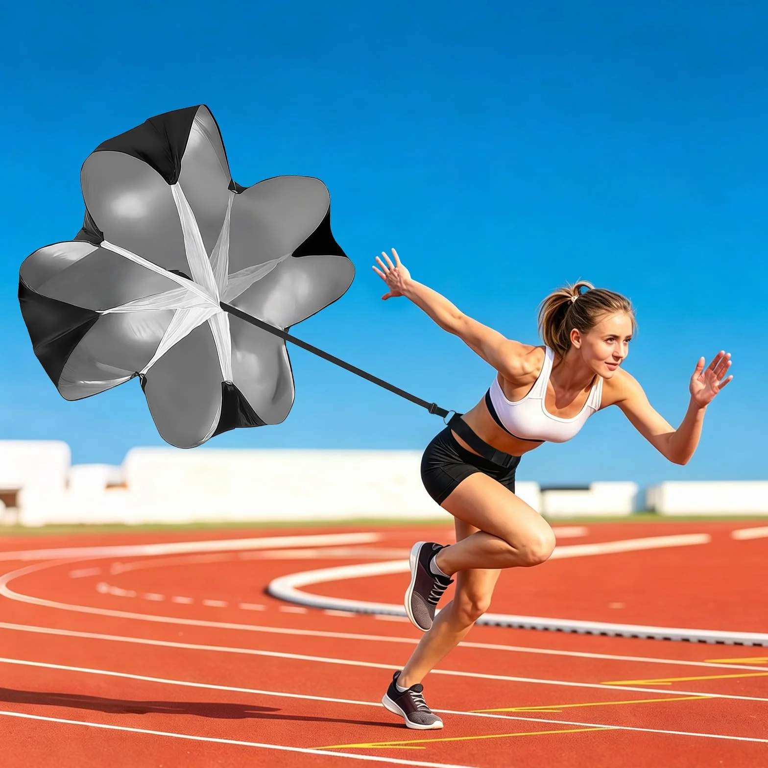 Paracadute da Corsa 2 Pezzi Neri, Paracadute di Resistenza con Cinghia Regolabile per Sprint, Rugby, Calcio, Baseball