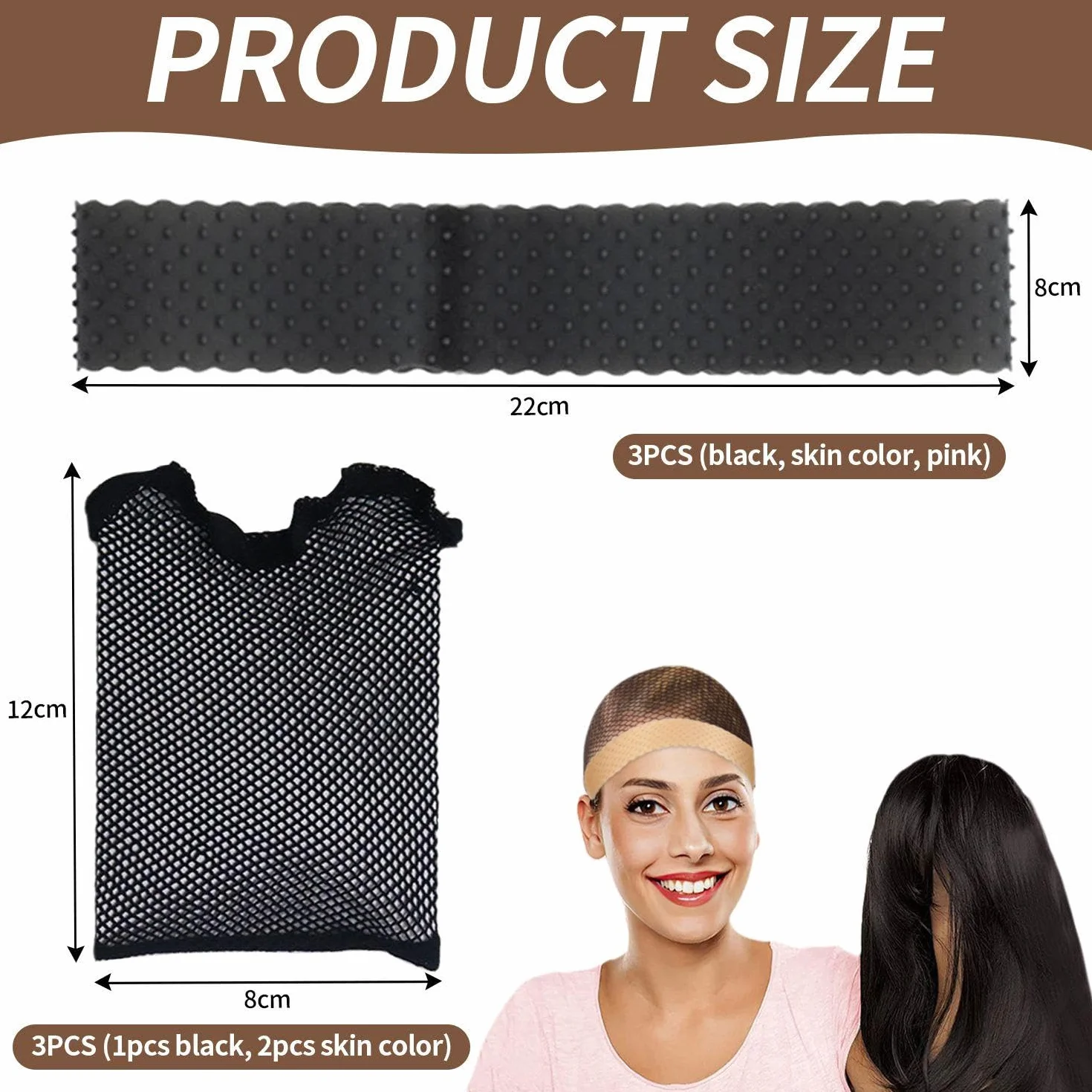 Fasce Per Capelli Da 3 Pezzi E Reti Per Parrucche Da 3 Pezzi, Fasce Per Parrucche In Silicone, Fasce Antiscivolo, Fasce Antisudore, Fasce Elastiche