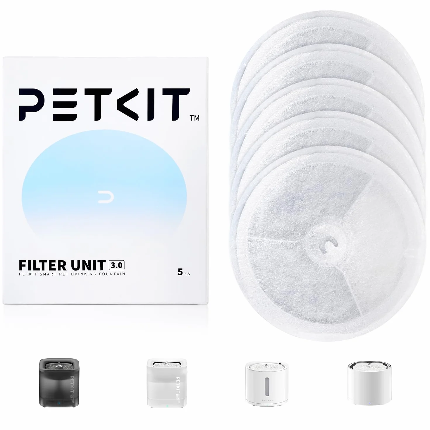 PETKIT Filtri Fontanella per Gatti, 5 Pezzi Filtro per Fontana per Gatti,Unità Filtranti per EverSWEET 2, EVERSWEET 3 e CYBERTIAL PUREDRINK