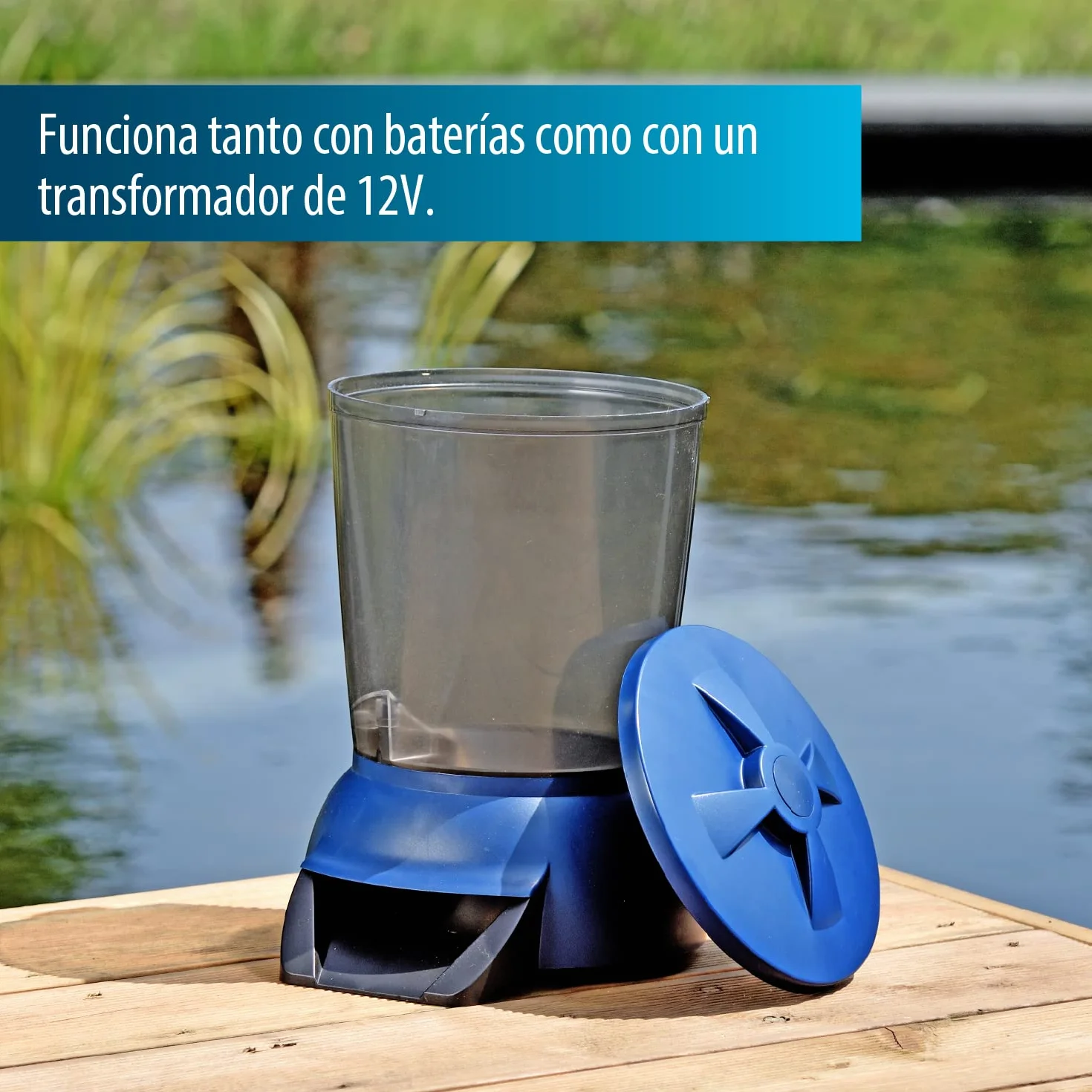 Acquaforte alimentatore automatico pesce alimentatore automatico con funzionamento a batteria da 12 V e il trasformatore, blu