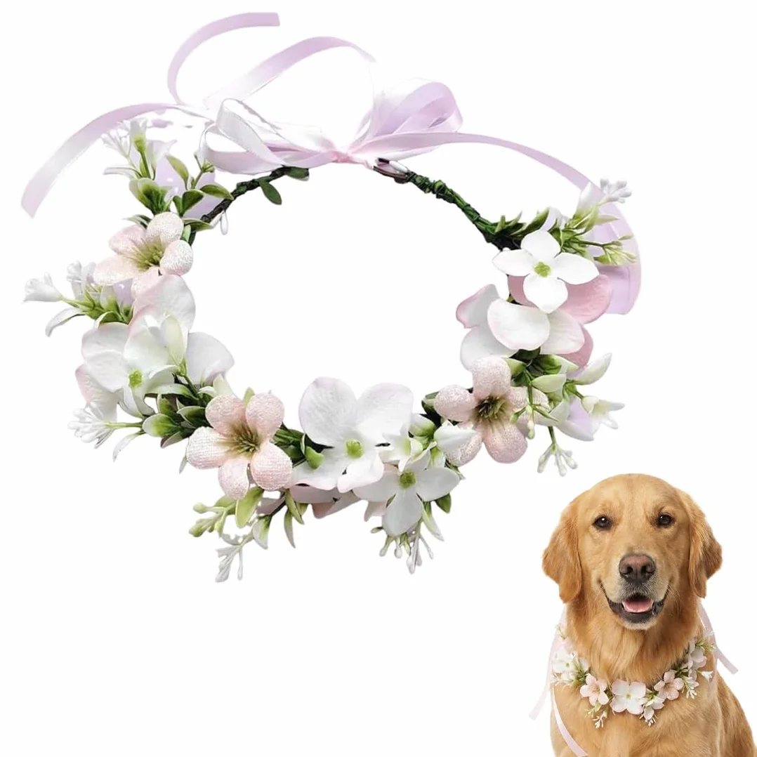 1 Pezzo Collare di Fiore per Matrimoni per Cani, Ghirlanda di Nozze Cane, Accessori Papillon Cane Coroncina Compleanno