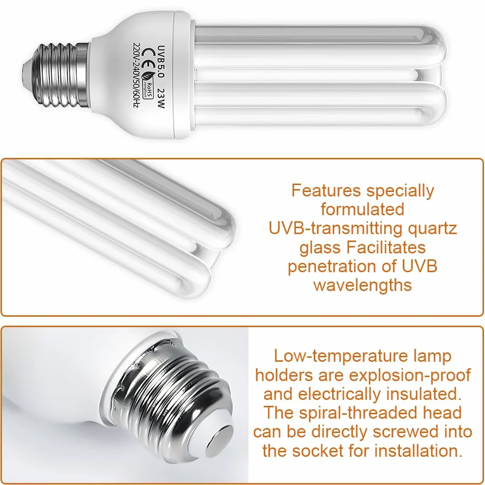 Lampada UVB 5.0 E27 23W Fluorescente Compatta per Rettili e Uccelli