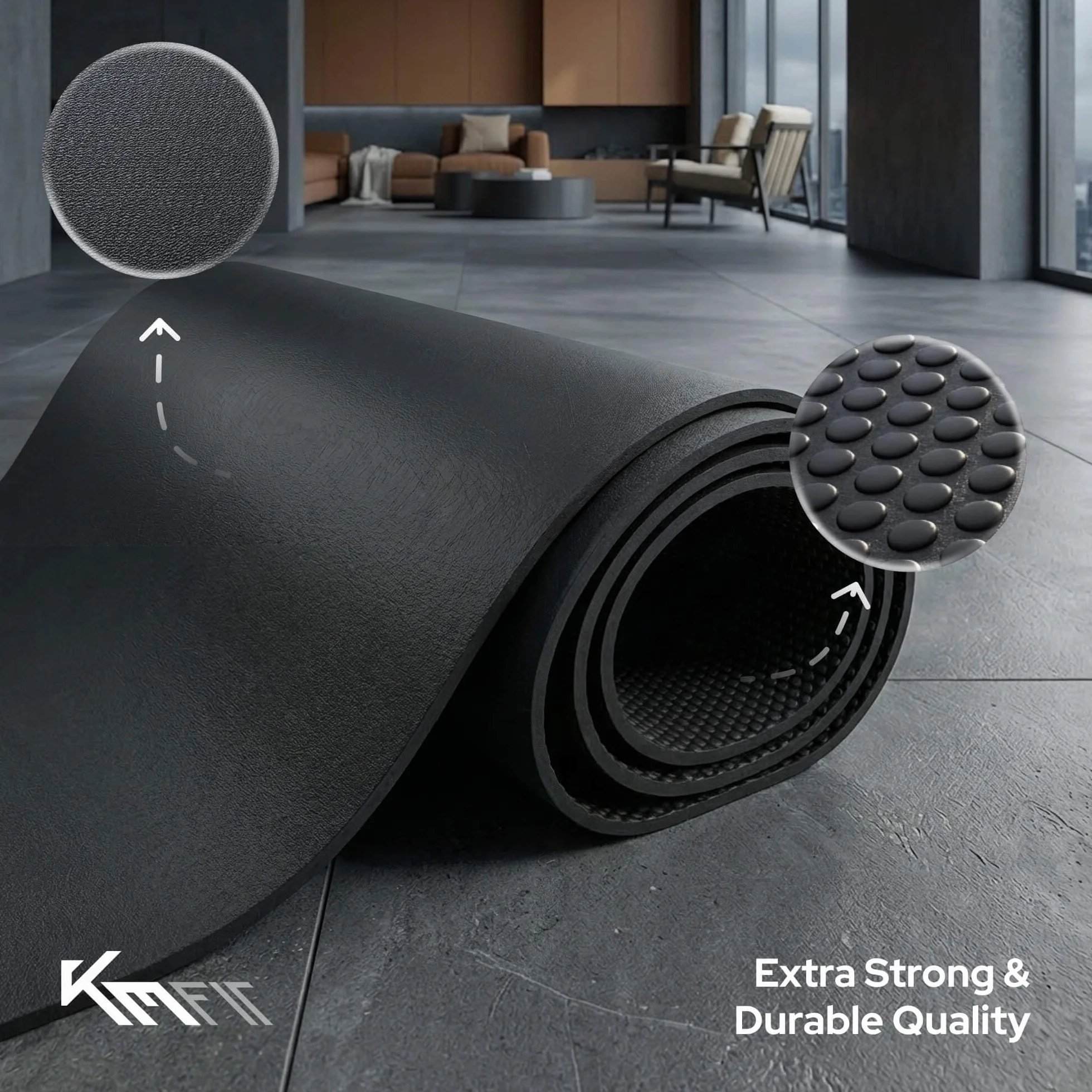 KM-Fit Tappetino Protettivo Fitness | Antiscivolo per Attrezzi Fitness | Isolante Acustico e Antivibrante | Tappetino per Yoga, Pilates ed Esercizi | 4 Misure Disponibili