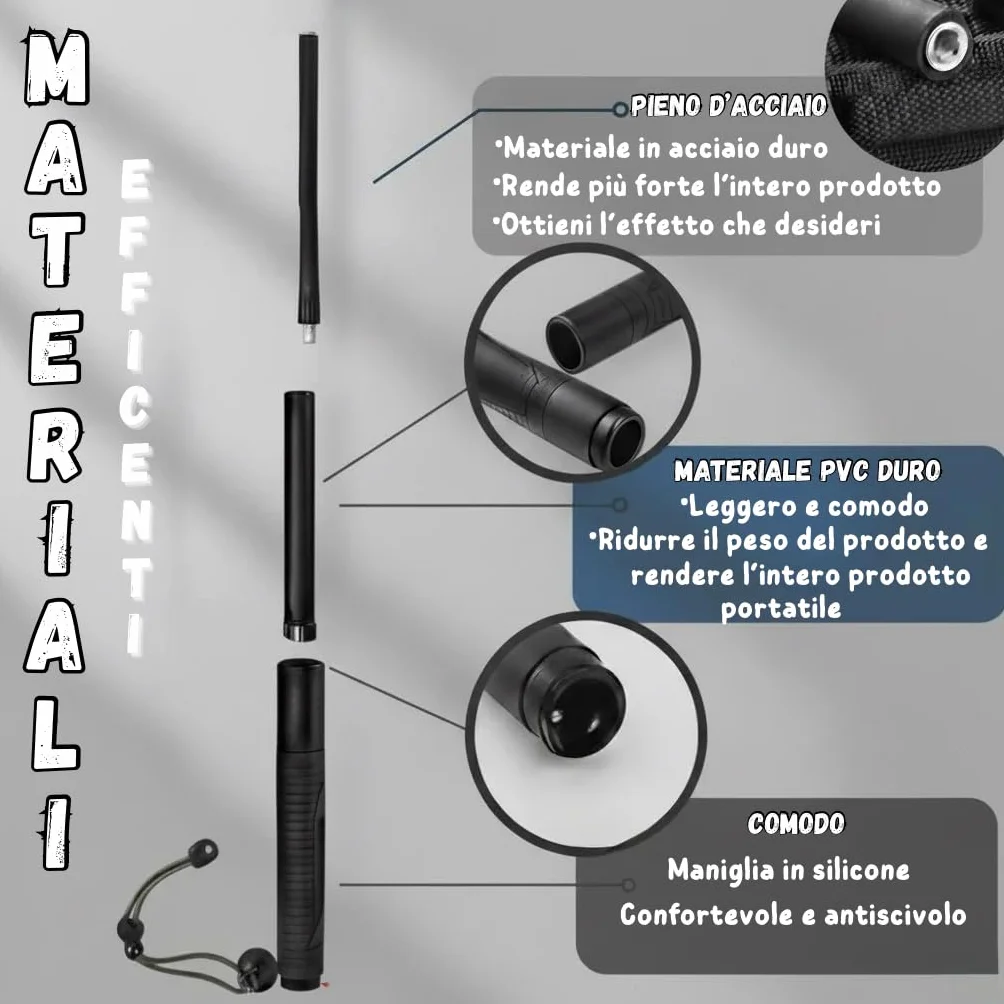 Bastone da Trekking Telescopico Regolabile, Impugnatura Antiscivolo, Punta con Gommino, Leggero
