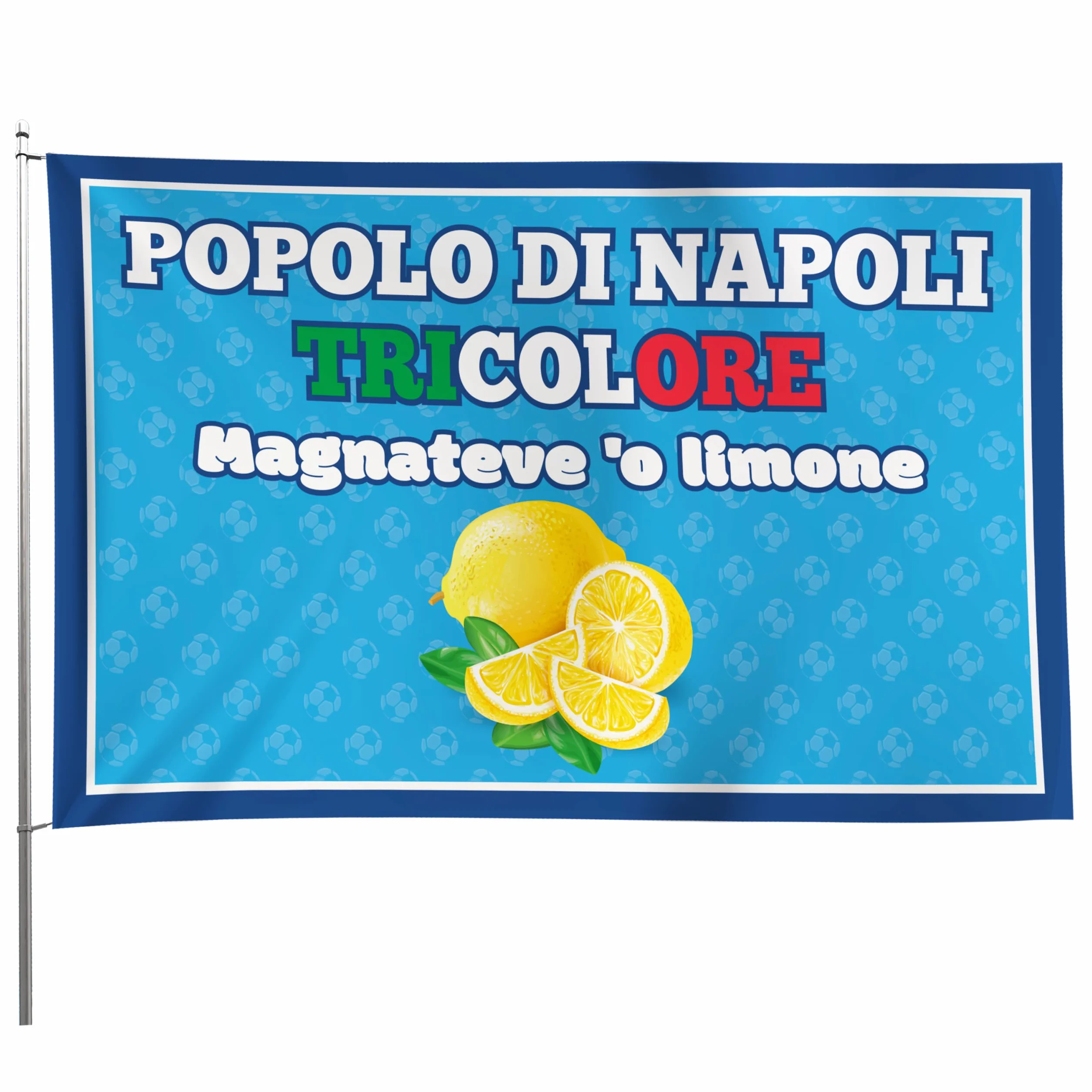 Bandiera 4° Scudetto Popolo di Napoli- Bandiera "Magnateve 'o Limone" 90x150 cm - Gadget 4° Tricolore - Regalo Tifoso Calcio, Senza Asta