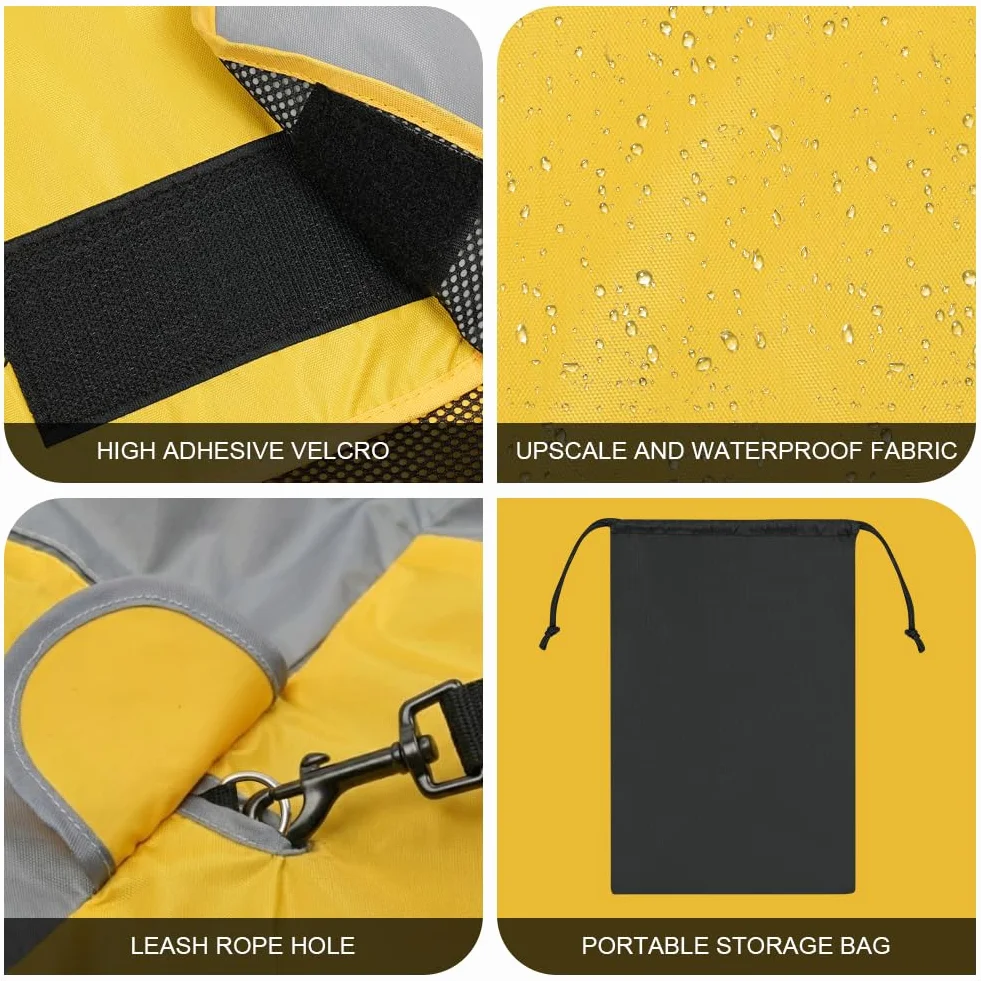 AOOWU Impermeabile Cane, Impermeabile Cane Giacca Riflettente per Cani con Cappuccio, Giallo Impermeabile per Cani per Adatto a Cani di Taglia Grande, Media e Piccola (L)