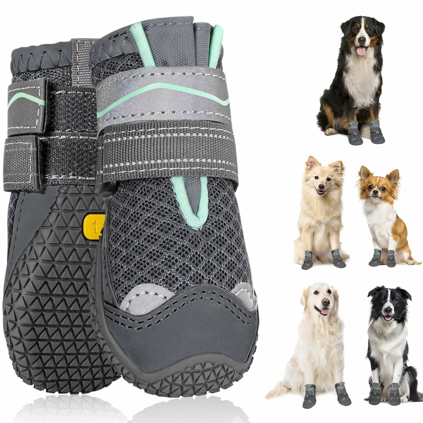 SlowTon Stivali per Cani, Protettore Traspirante della Paw del Cane, Doppio Regolabile e Lavabile Antiscivolo Scarpe per Cani con Striscia Riflettente, Comodi Stivali da Passeggio del Cane per Cani