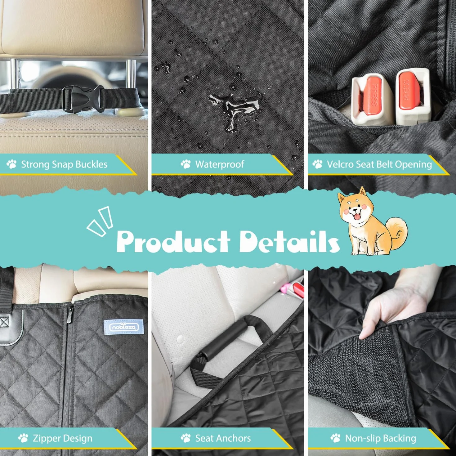 Nobleza Telo Auto per Cani, Coprisedile Auto per Cani Compatibile con Braccioli, Telo Macchina per Cani Impermeabile Antigraffiato e Antiscivolo, 137×121CM Coprisedile Posteriore Auto Universale