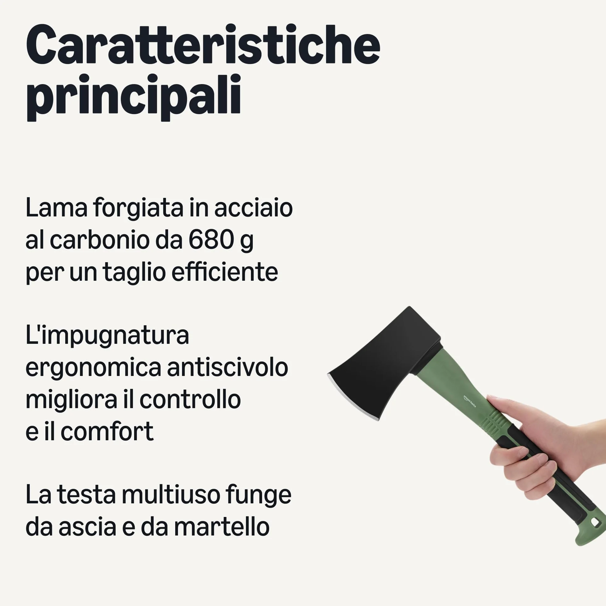 Amazon Basics Ascia Spaccalegna, 15 × 5.5 × 1.1 Pollici, Oliva, Nero, 1 Pezzo