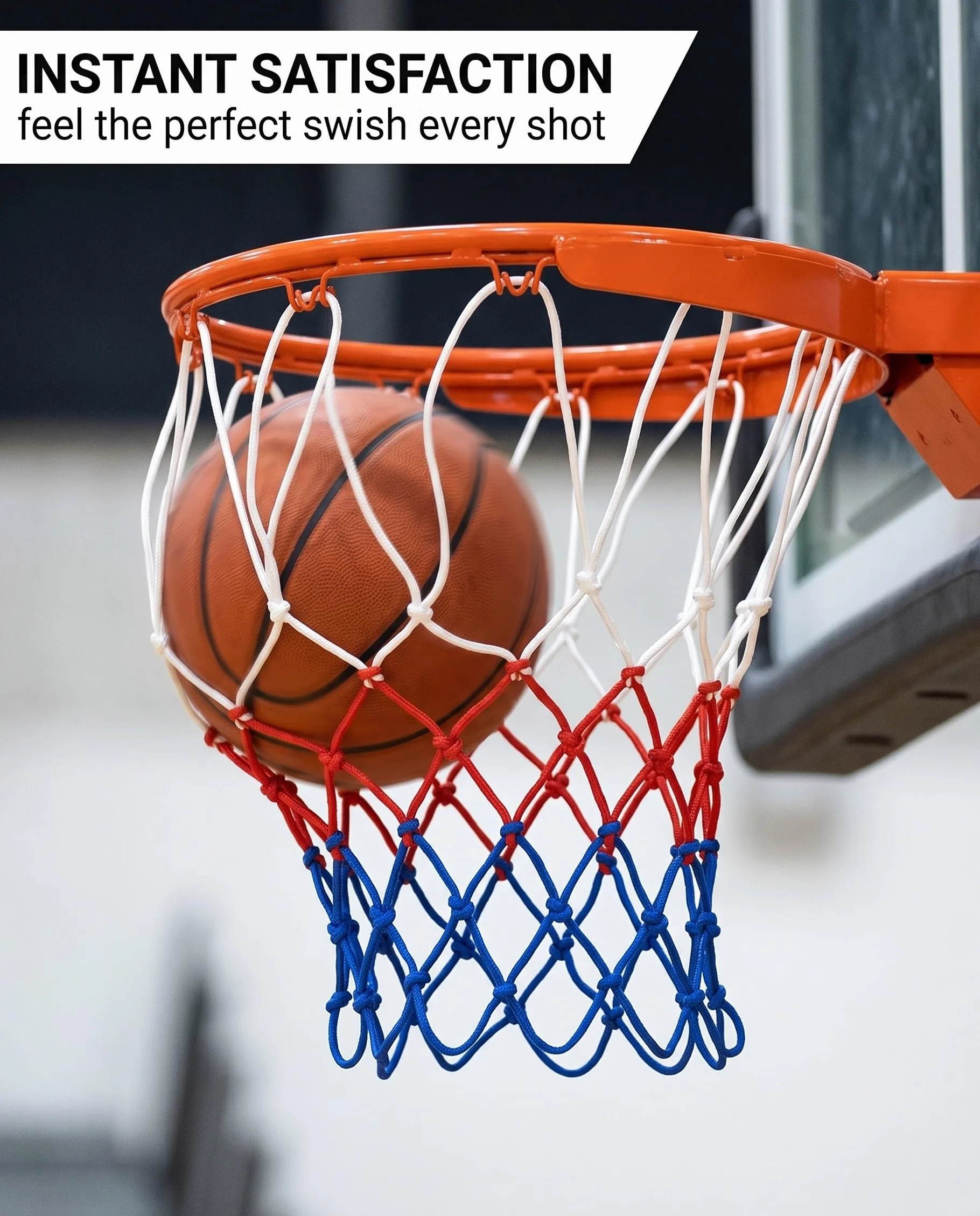 Rete Canestro Basket 2 Pezzi, Ricambio Nylon Rinforzato Standard 12 Anelli Resistente Intemperie