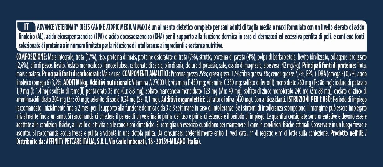 Advance Veterinary Diets Atopic Medium-Maxi Cibo per Cani con Trota 3kg