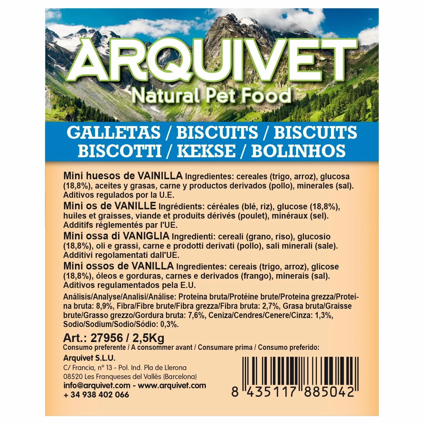 ARQUIVET Mini Ossa alla Vaniglia - Biscotti e Snack per Cani - 2,5 Kg - Premi