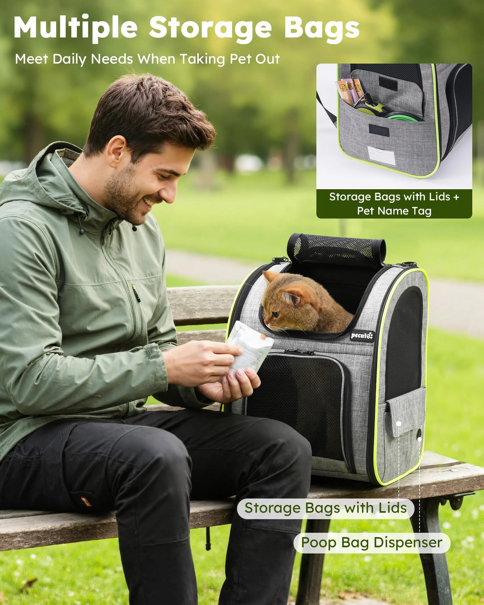 Pecute Zaino per Cani Gatti Estensibile, Trasportino Portatile, Grigio