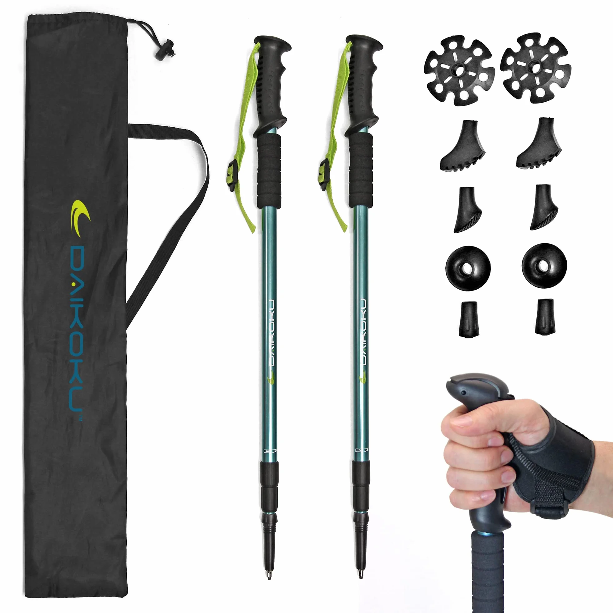 Daikoku - Bastoni da Trekking Estensibili 65-135cm | Leggeri e Resistenti in Alluminio | Impugnatura Ergonomica | Adatti a Tutti i Terreni con 6 Punte e Zaino Trail | Montagna, Trekking e Camminata