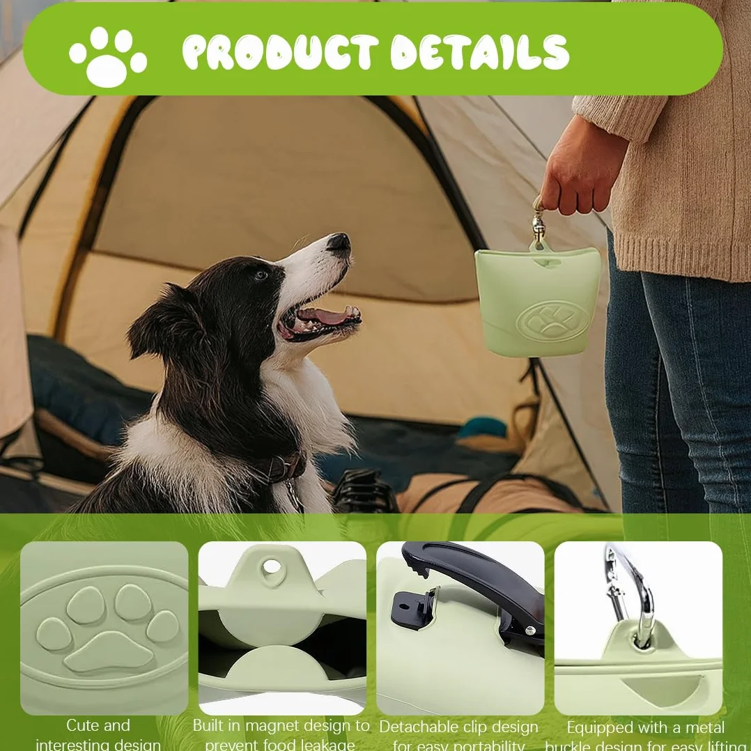 Porta Premietti per Cani, Custodia in Silicone per crocchette per Cani, Contenitore Portatile per l'addestramento Comoda Chiusura con Fibbia Magnetica e Clip in Vita