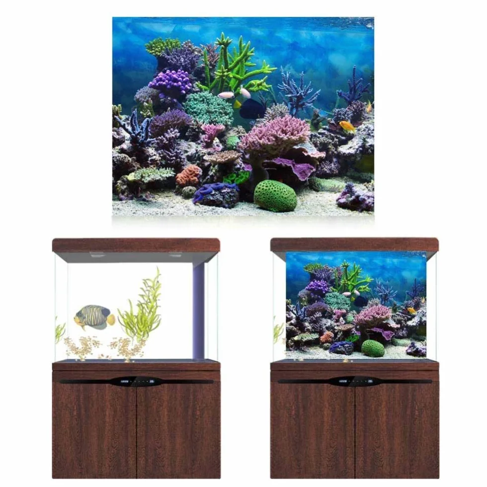 Fdit Acquario Sfondo Poster Fish Tank Sfondo PVC Adesivo Underwater Reef Decor Carta Adesiva Stickers Decalcomanie(76 * 30cm)