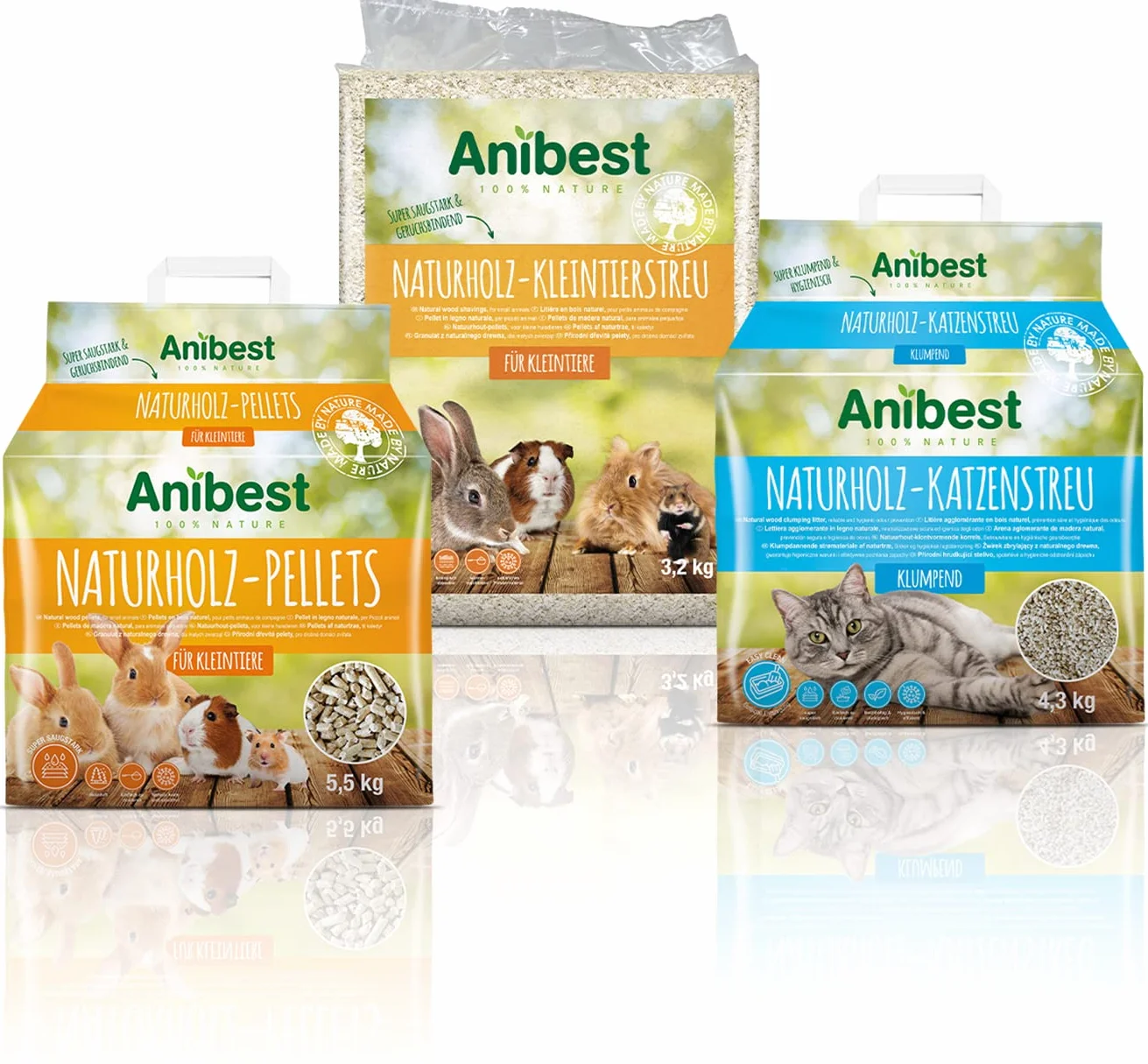 Anibest - Lettiera per piccoli animali, 100% naturale, per conigli, criceti, porcellini d'India, trucioli di legno morbido assorbente, privo di polvere e inodore, 3,2 kg/60 l