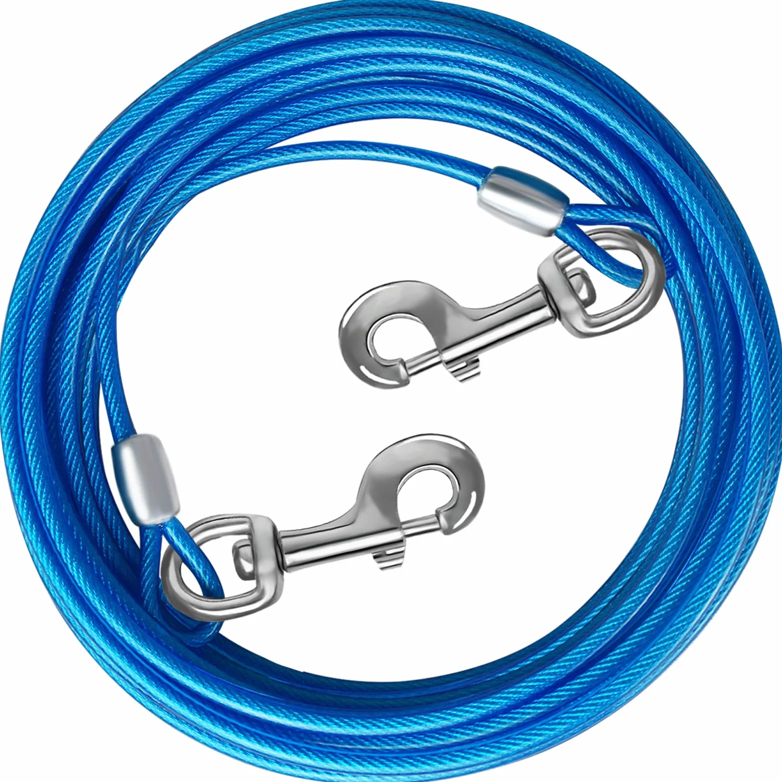 Dog Tie out Cable 10/15/20/25/30 FT Dog Runner for Yard Steel Wire Dog Cable with Durable Superior Clips Blue Dog Chains for Outside Dog Lead for Large Dogs Up to 165 lbs