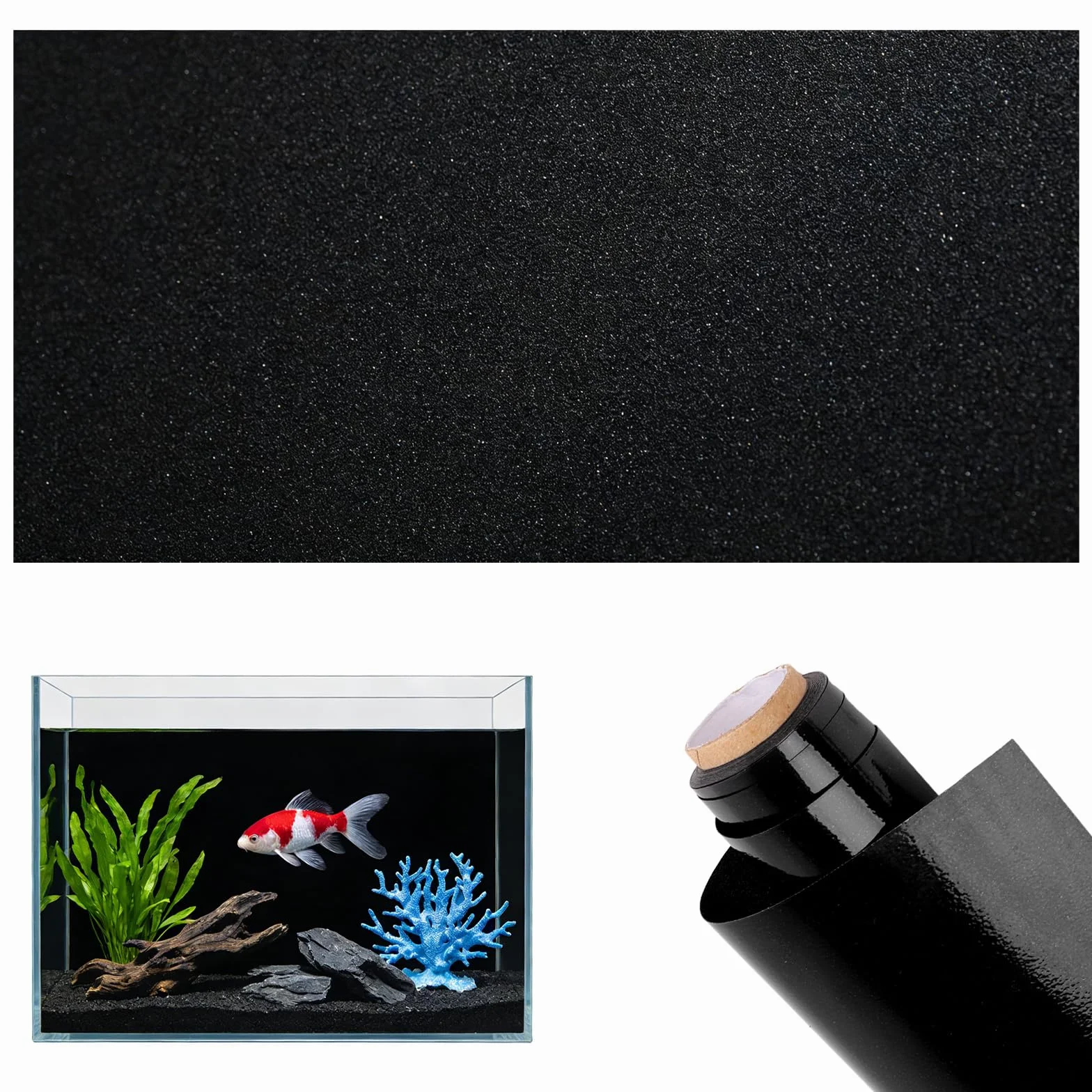 Sfondo acquario statico, adesivo in PVC nero per acquario, poster per acquario decorativo, adesivo statico per sfondo acquario nero (Schwarz mit Kleber, 30 x 200 cm)