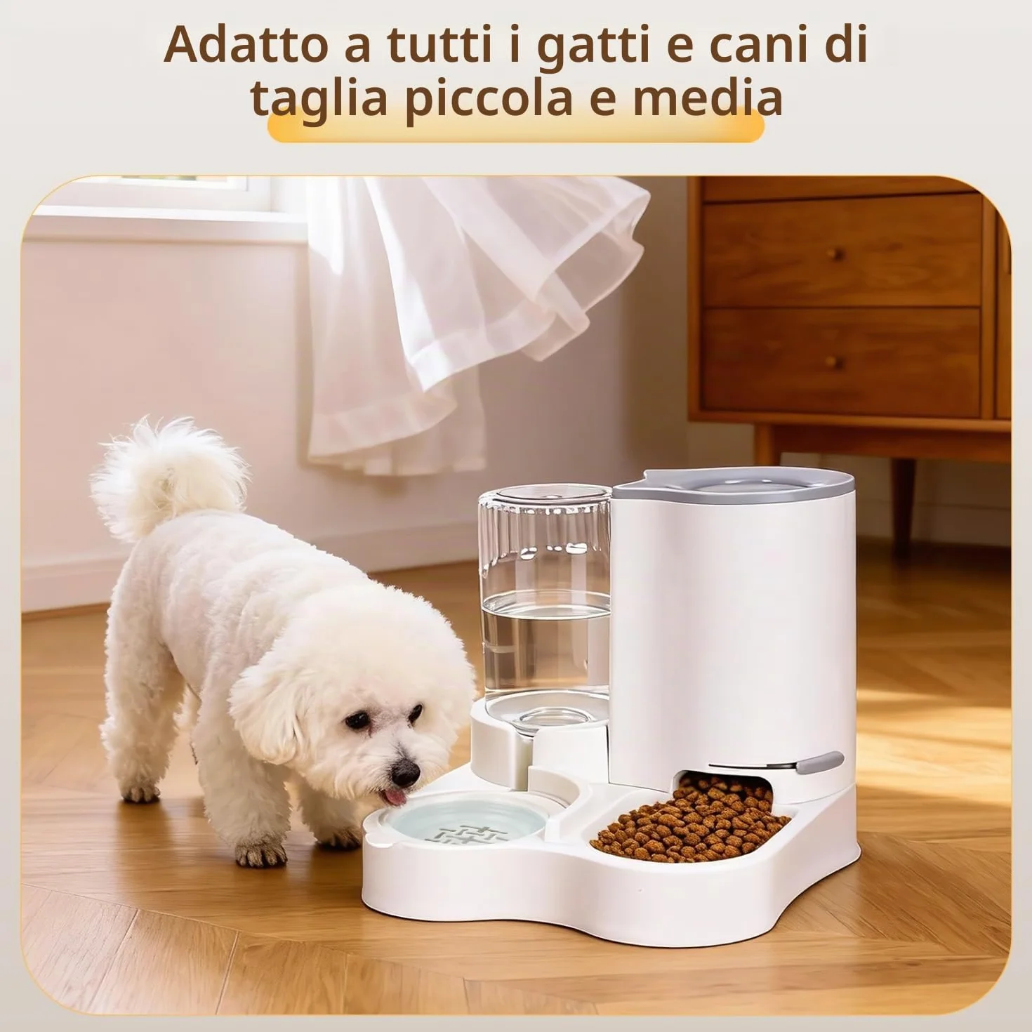 Nobleza Distributore per Gatti 2 in 1 con Fontana - Dispenser gravità Cibo 2.2L e Acqua 1L, Igienico Salvaspazio, Senza Elettricità, Design Moderno (Grigio)