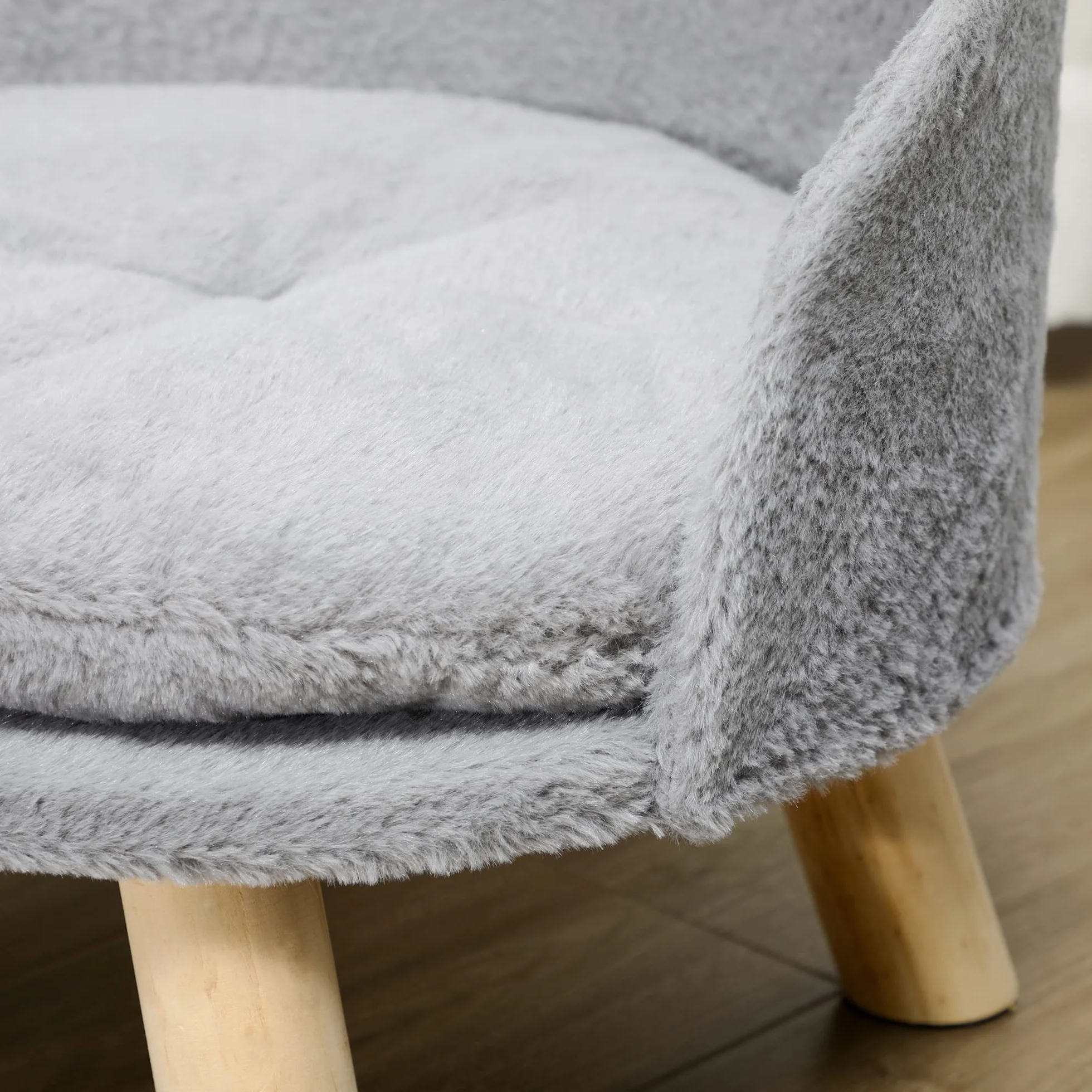 PawHut Lettino per Cani Taglia Media di 5 kg Massimo Rotondo, Divano per Cani in Tessuto di Peluche e Legno con Cuscino Extra Lavabile in Cotone PP, Ø40.5x33 cm, Grigio