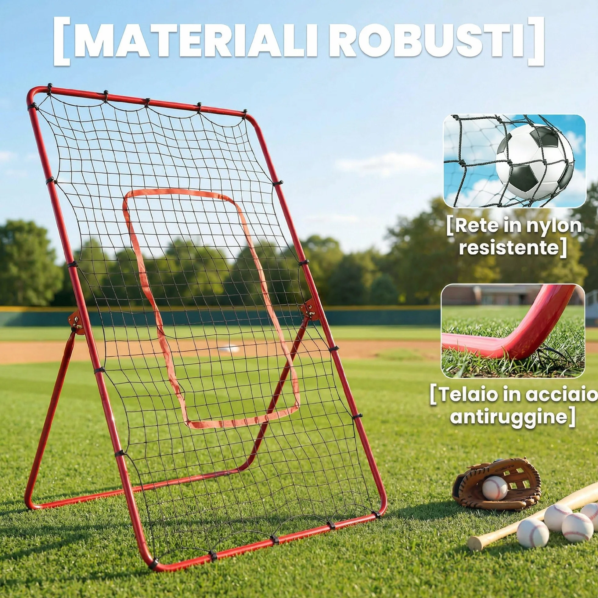 SPORTNOW Rete da Rimbalzo per Baseball, Rebounder Portatile con 4 Angolazioni Regolabili per Calcio, Baseball, Softball e Lacrosse, Per Lanci, Passaggi e Allenamento di Presa