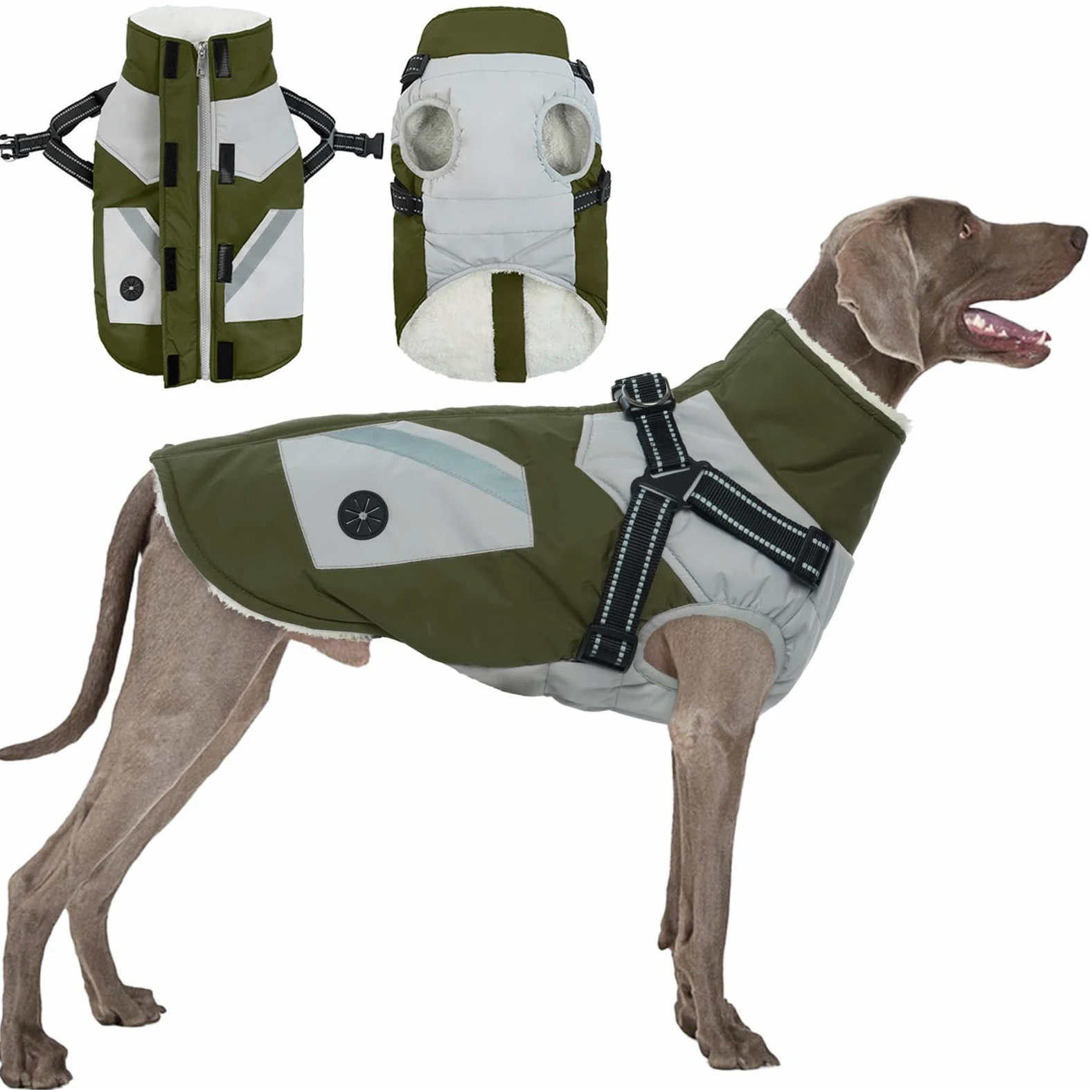 Cappotto Invernale per Cani, Giacca Cani con Pettorina Cappottino impermeabile per Cani Piccoli Cappotti e Giubbotti per Cani di Taglia Piccola Media Grande(Verde Militare, XL)