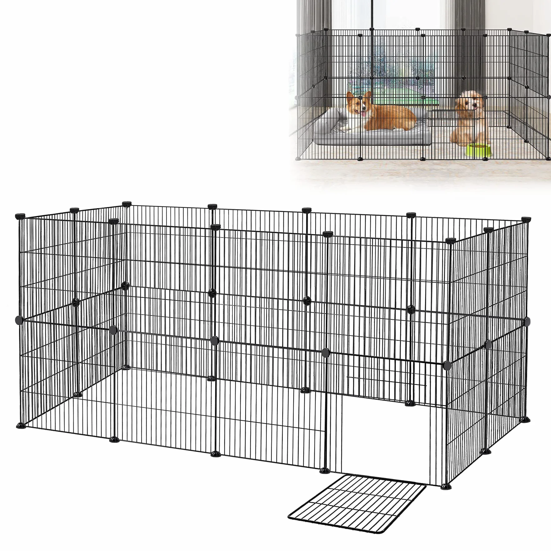 Froadp Recinzione per Animali Domestici Conigli da Esterno 142x72x72cm in Metallo 24 Pezzi Recinto a Griglia con Porta per Cavie, Animali da Compagnia, Gabbia per Cuccioli, Hamster (Nero)