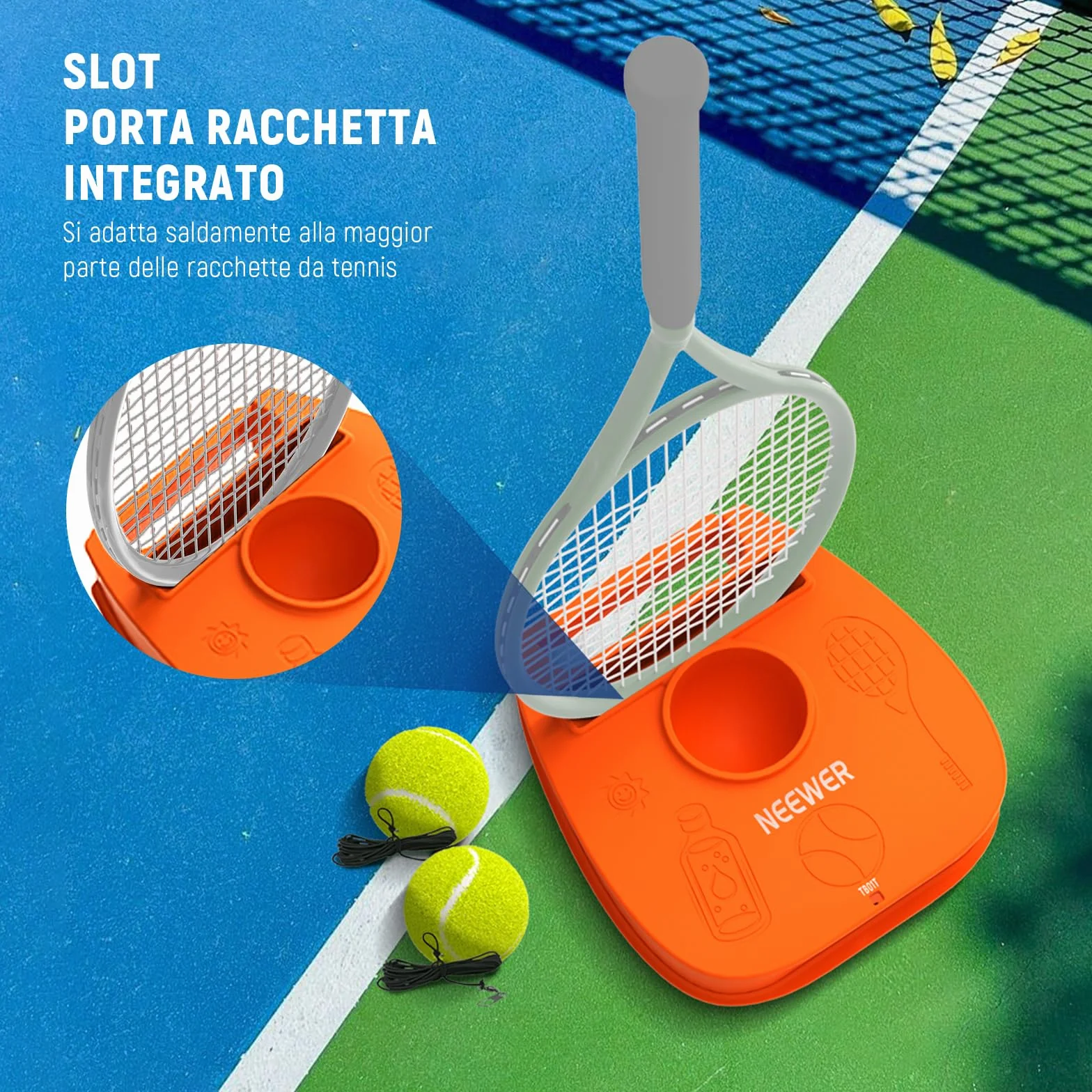NEEWER Set di Palline da Tennis Portatili con Base in Ferro Antiscivolo, Supporto per Racchetta, 3 Palline con Corda Elastica, Rimbalzatore Allenamento Individuale per Adulti TB01Z