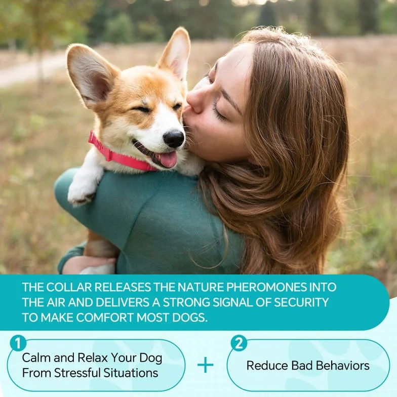 WEALLIN Collare Calmante Anti-Ansia per Cani, Regolabile Impermeabile Feromoni Naturali 60 Giorni Rosso